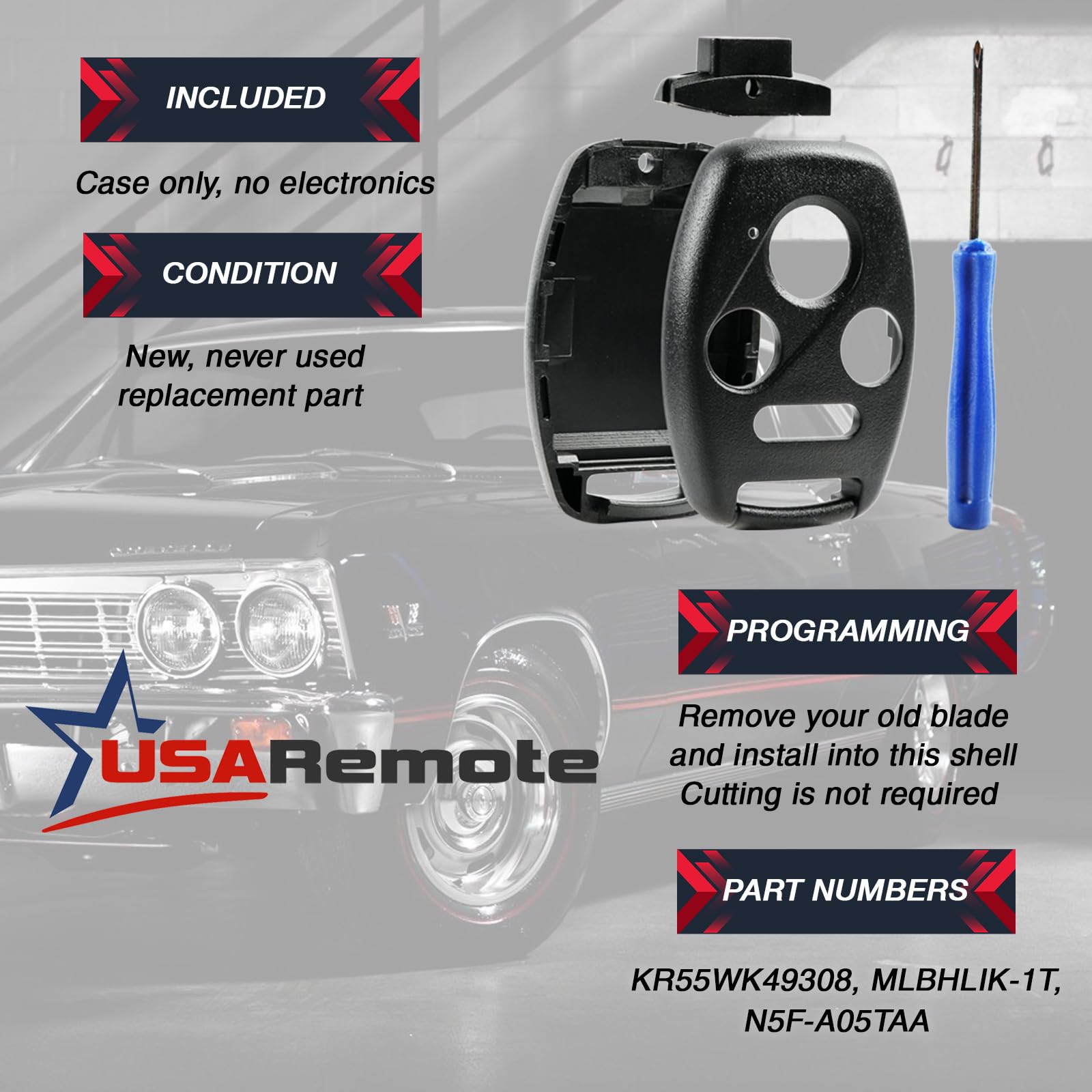 Cutting Not Required - Key Fob Keyless Entry Remote Shell Case & Pad Fits Honda 2003-2012 Accord / 2006-2013 Civic Ex / 2009-201