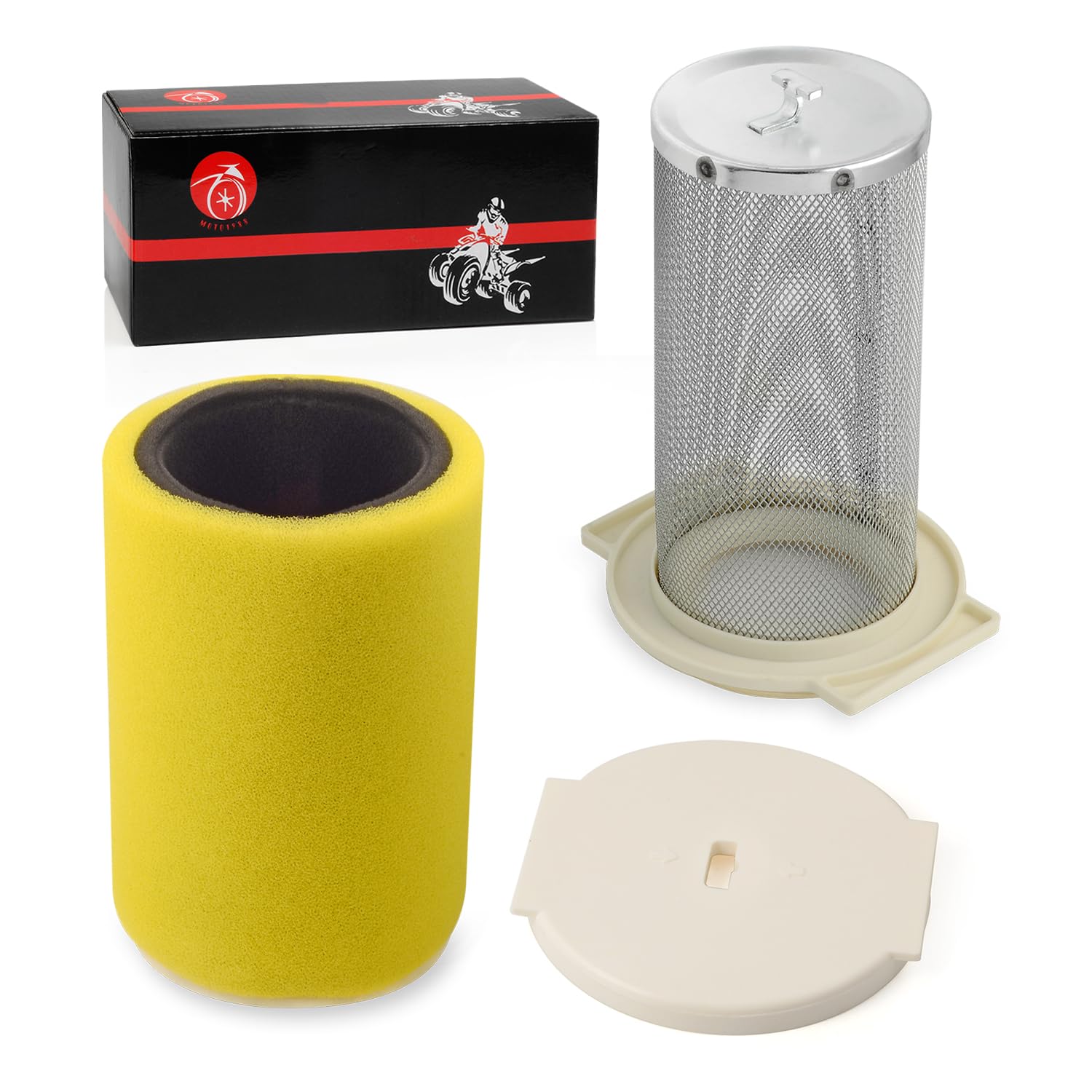 MOTO1988 Air Filter & Guide & End Cap Kit for Yamaha Big Bear 350, Moto-4 250/350, Timberwolf 250, Kodiak 400, Model 1YW