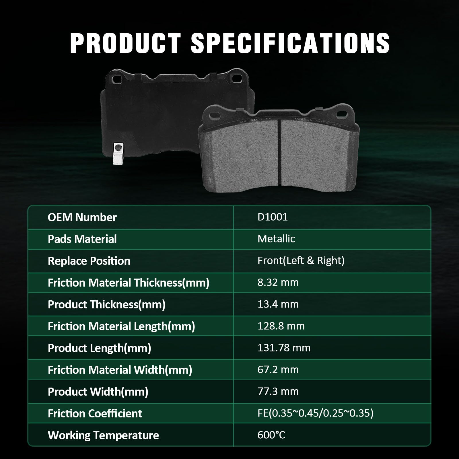 Automuto 4Pcs Front Brake Pads Set D1001 For Buick Regal/Regal Sportback,For Cadillac Ats/Cts/Sts/Xts,For Chevrolet Camaro/Corve