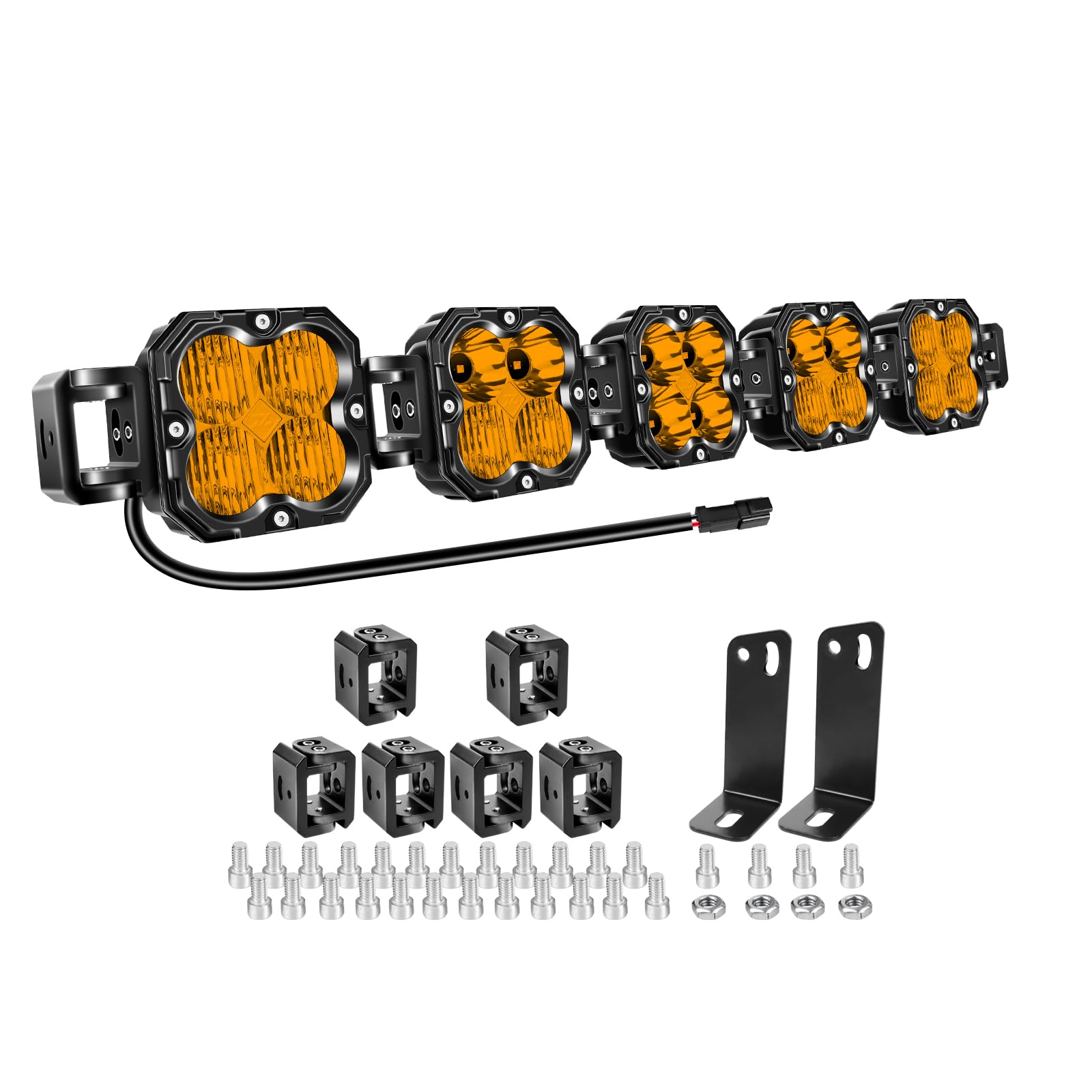Willpower 33 inch 150W Amber Straight Curved Adjustable & Linkable LED Light Bar with Wiring, Spot Flood Beam Off Road 4X4 Drivi