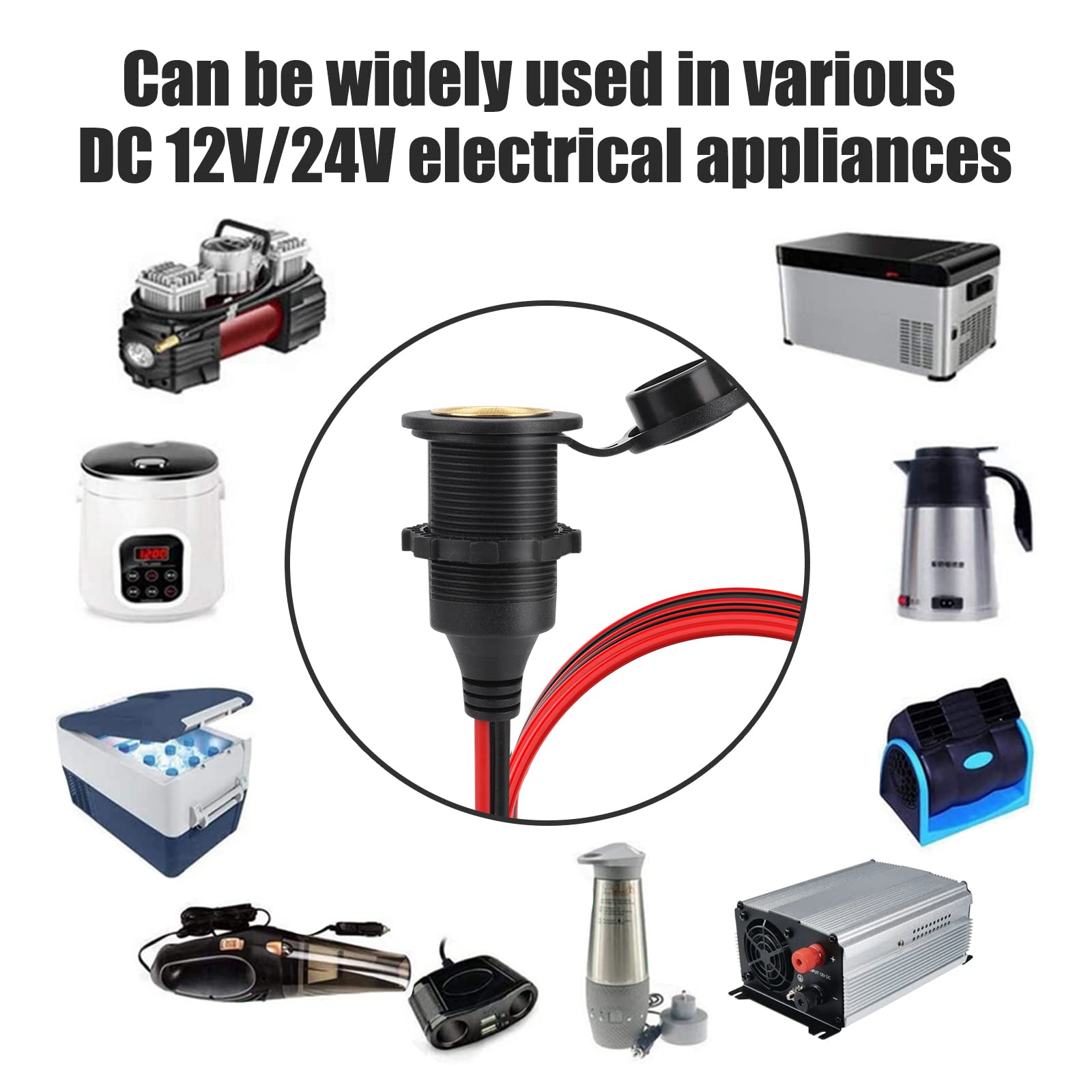 Dongge 4FT Cigarette Lighter Socket Extension Cable - 12V/24V Heavy Duty 20A Adapter, 2PCS, Direct Battery Connection