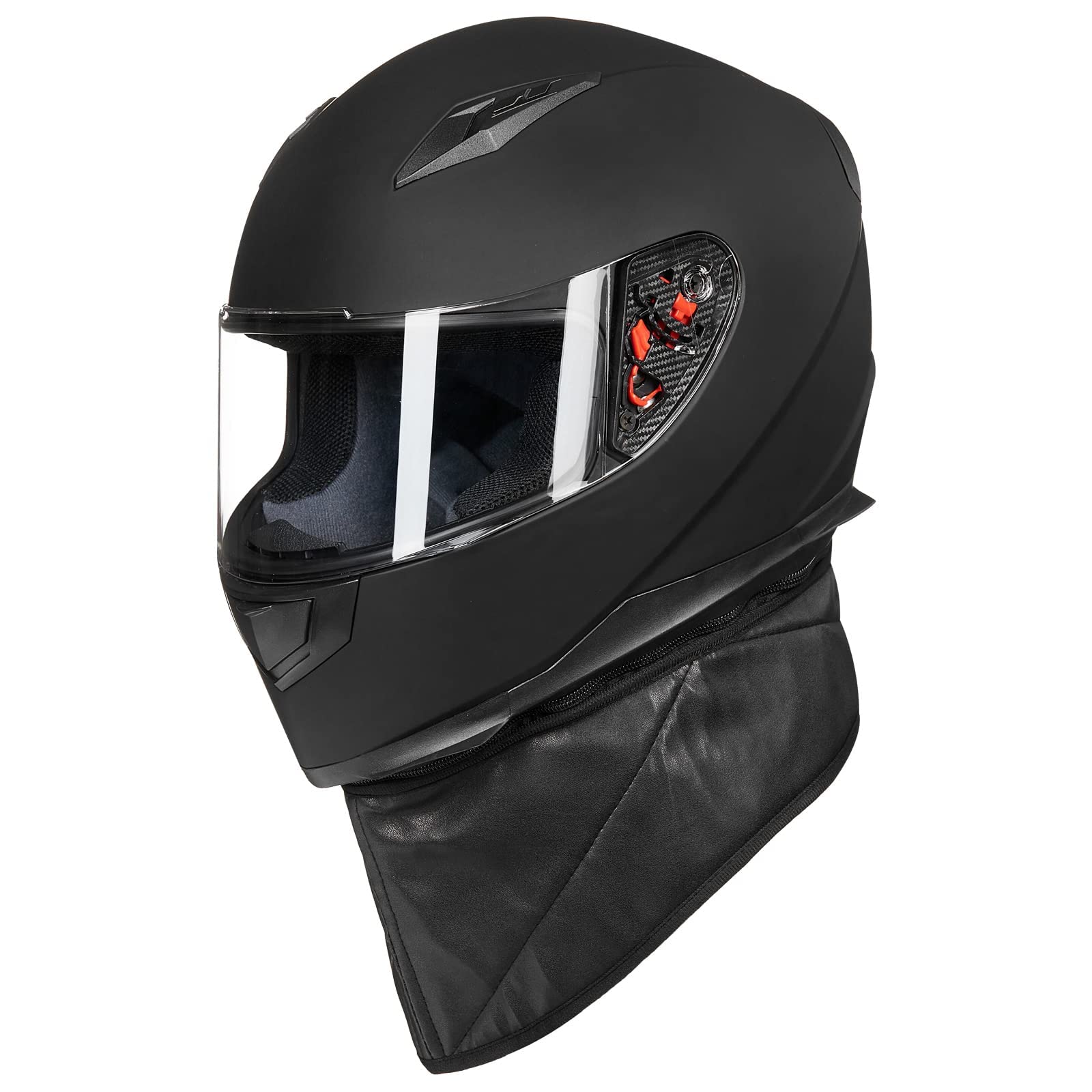 Ilm Full Face Motorcycle Street Bike Helmet With Removable Winter Neck Scarf + 2 Visors Dot Model-Jk313 (S, Matte Black)