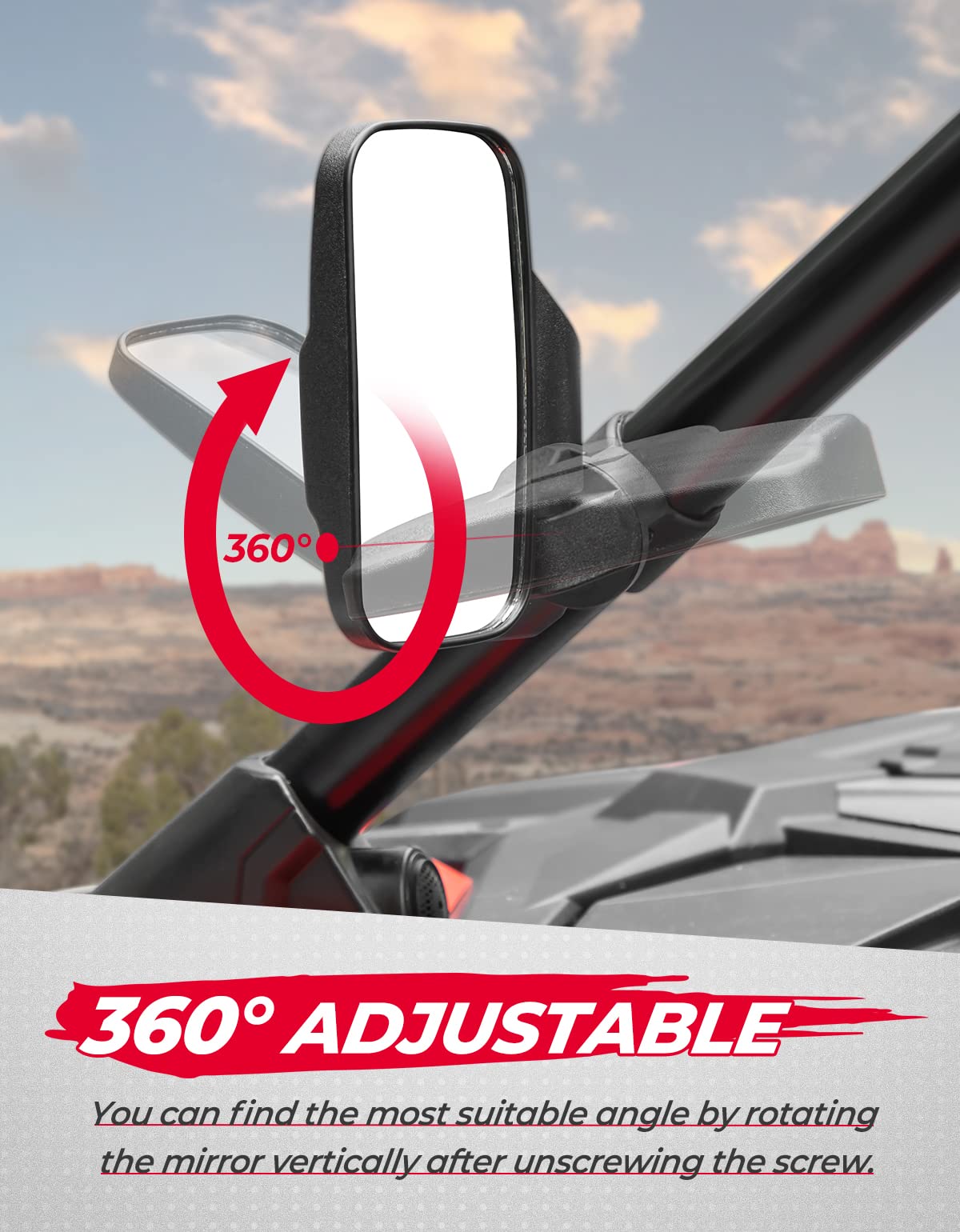 KEMIMOTO UTV Mirrors UTV Side Mirrors Fits 1.6 inch to 2 inch Roll Cage Compatible with Polaris RZR 900 1000 Can Am Kawasaki Mul