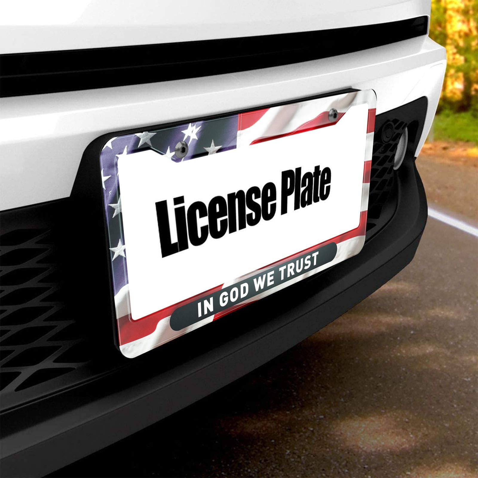 HOSNYE American Flag License Plate Frame in God We Trust Metal License Plate Cover Front Plates Frames Car Tag Frame for Women M