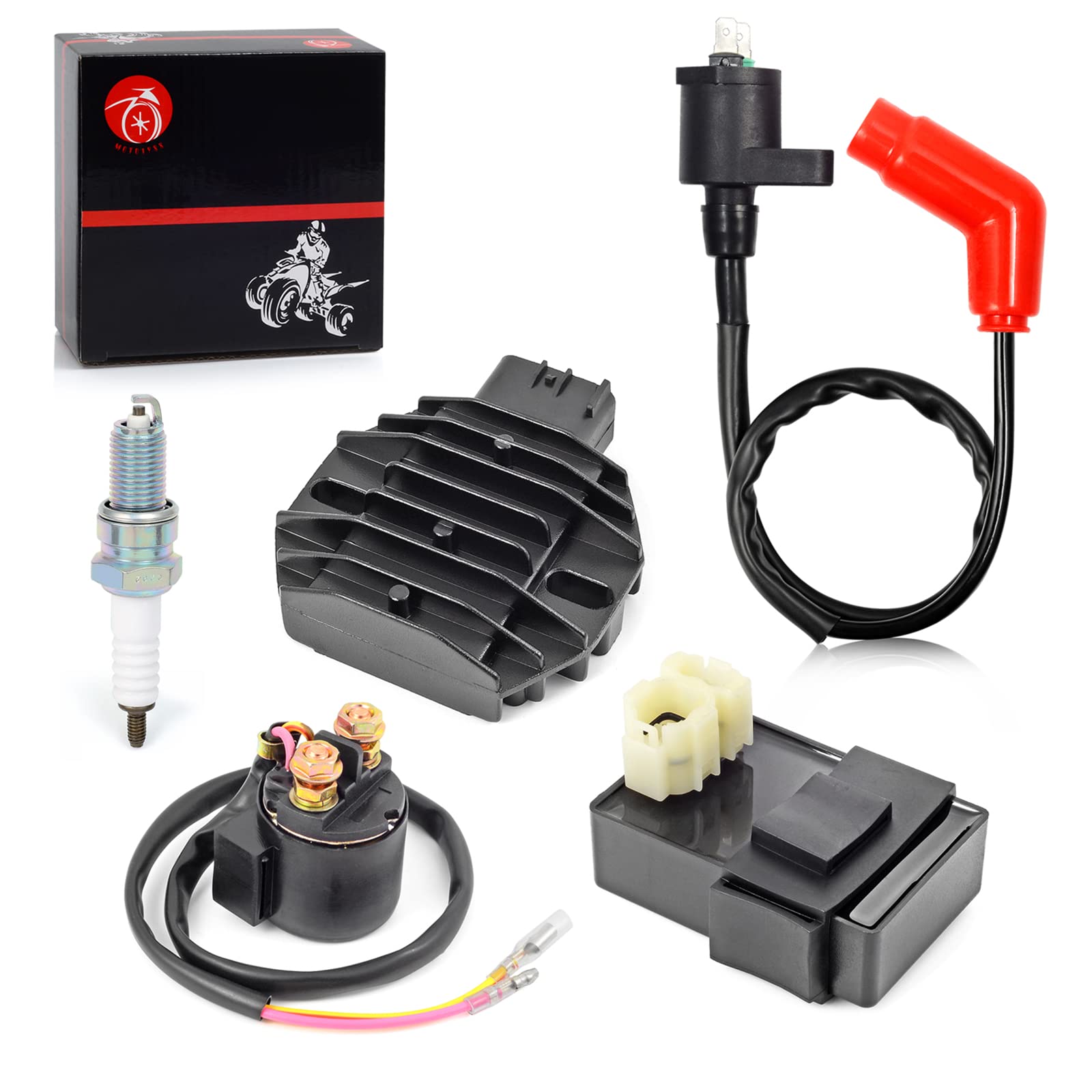 MOTO1988 CDI Box Ignition Coil Voltage Regulator Relay Kit for Honda Recon 250 TRX250 1997-2004 & TRX250EX/TRX250X 2001-