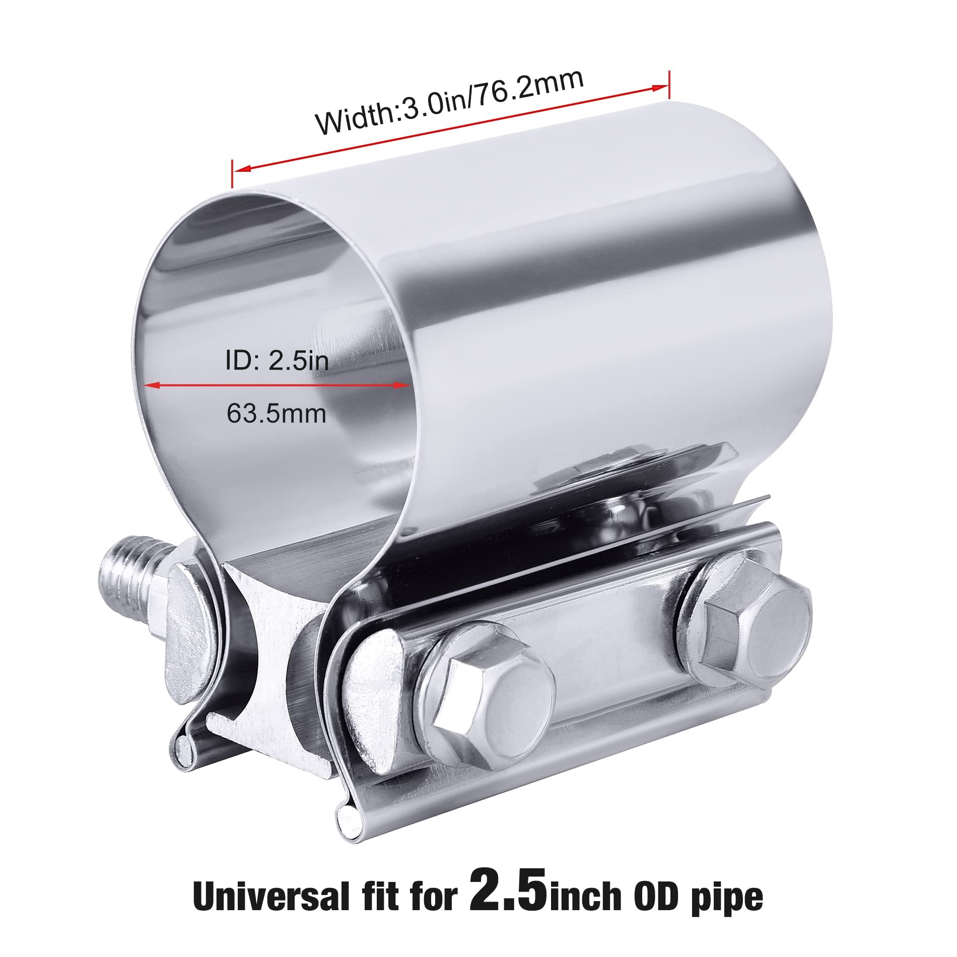 EVIL ENERGY Exhaust Clamp,Butt Joint Band Clamp Sleeve Coupler Stainless Steel (2.5 Inch,2Pcs)