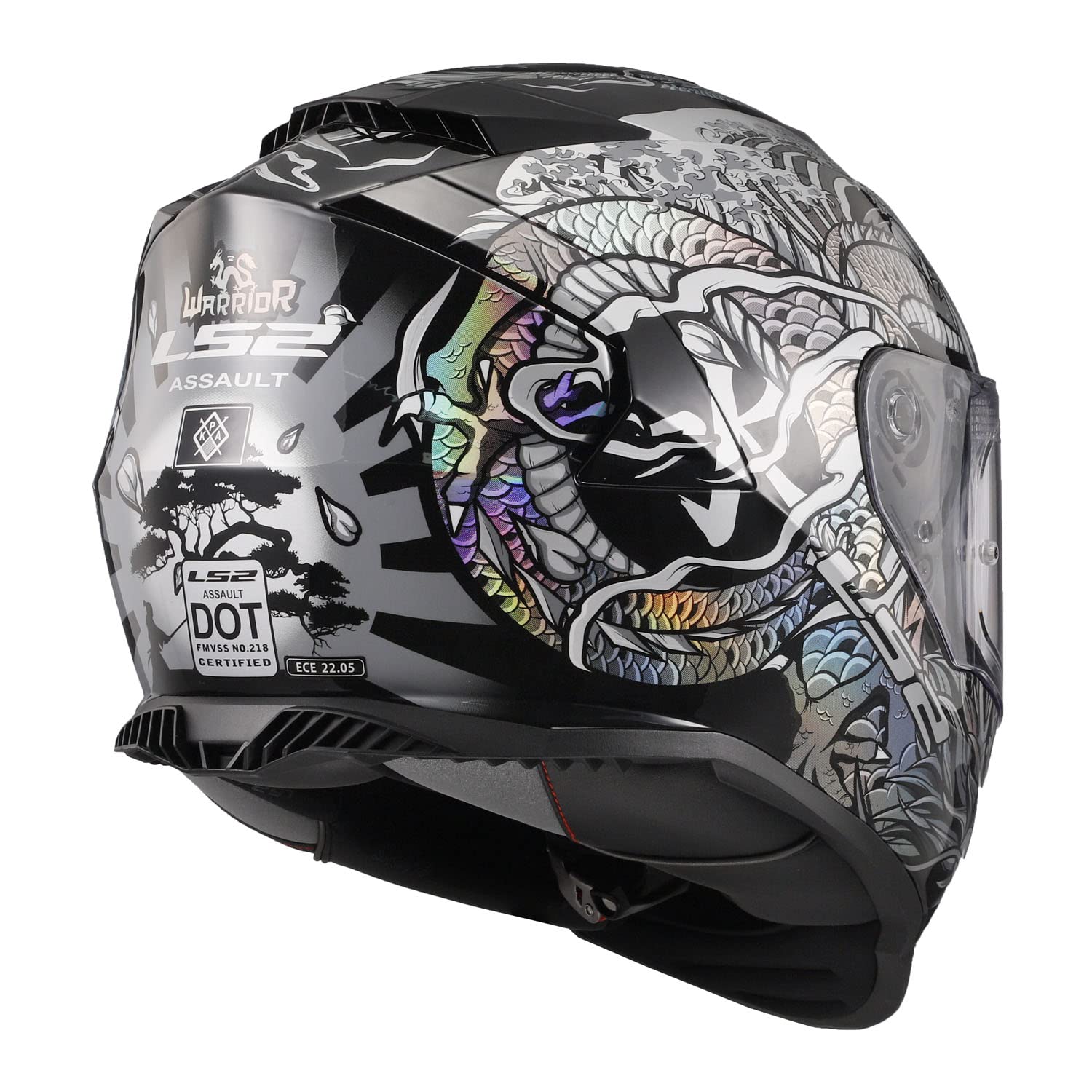LS2 Helmets Assault Full Face Helmet - Large, Kinetic Polymer Alloy, Warrior Krome Silver/Black, Model 800-1274, SunShield