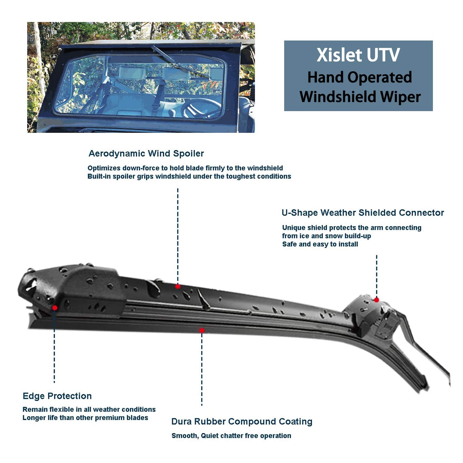 Xislet UTV Hand Operated Windshield Wiper Compatible with Polaris Ranger RZR Can Am Kawasaki Honda Pioneer Golf Cart Manual Wind