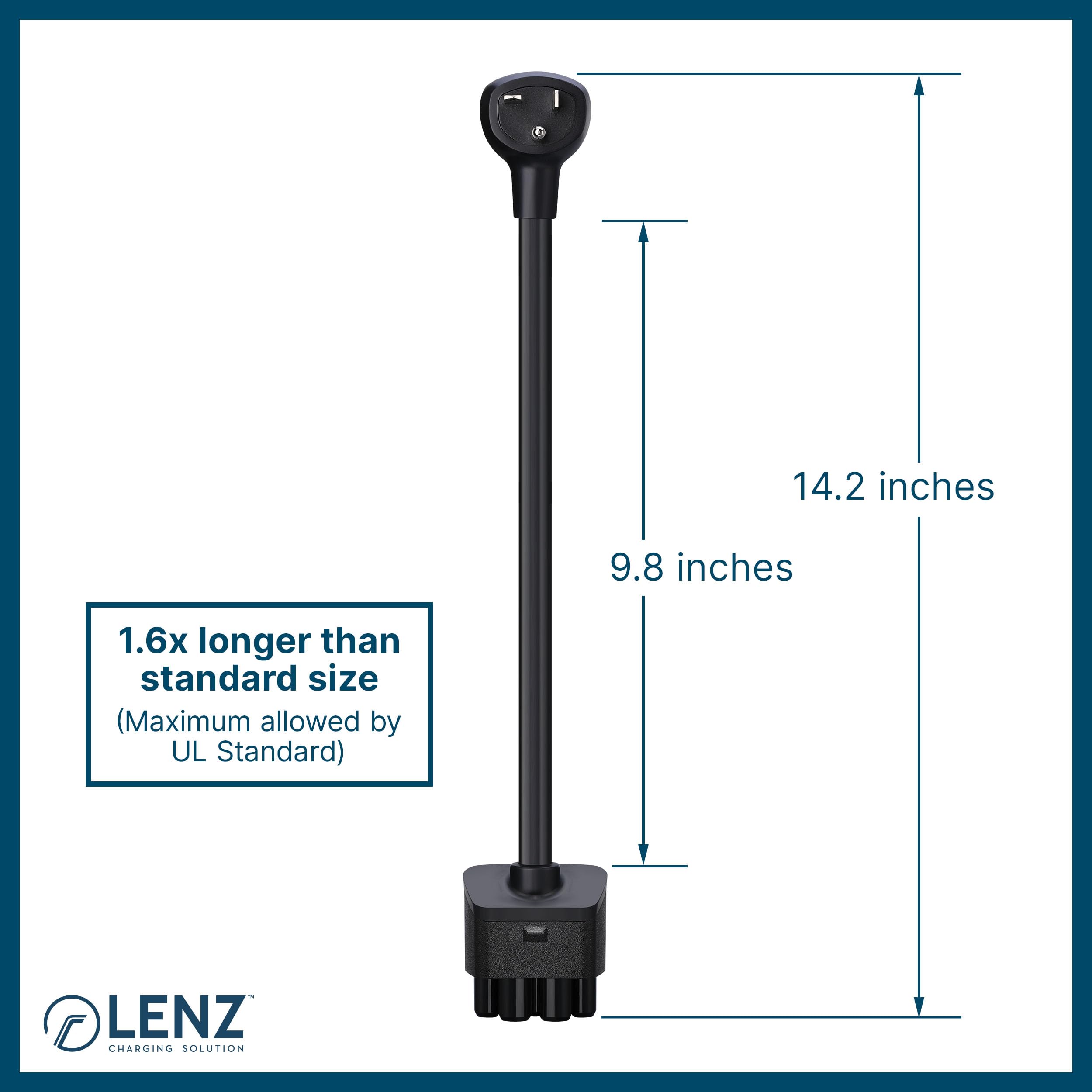 LENZ NEMA 06-20 Adapter for Tesla Gen 2 & 3 Chargers - 240V, 16 Amp, 14-Inch Length