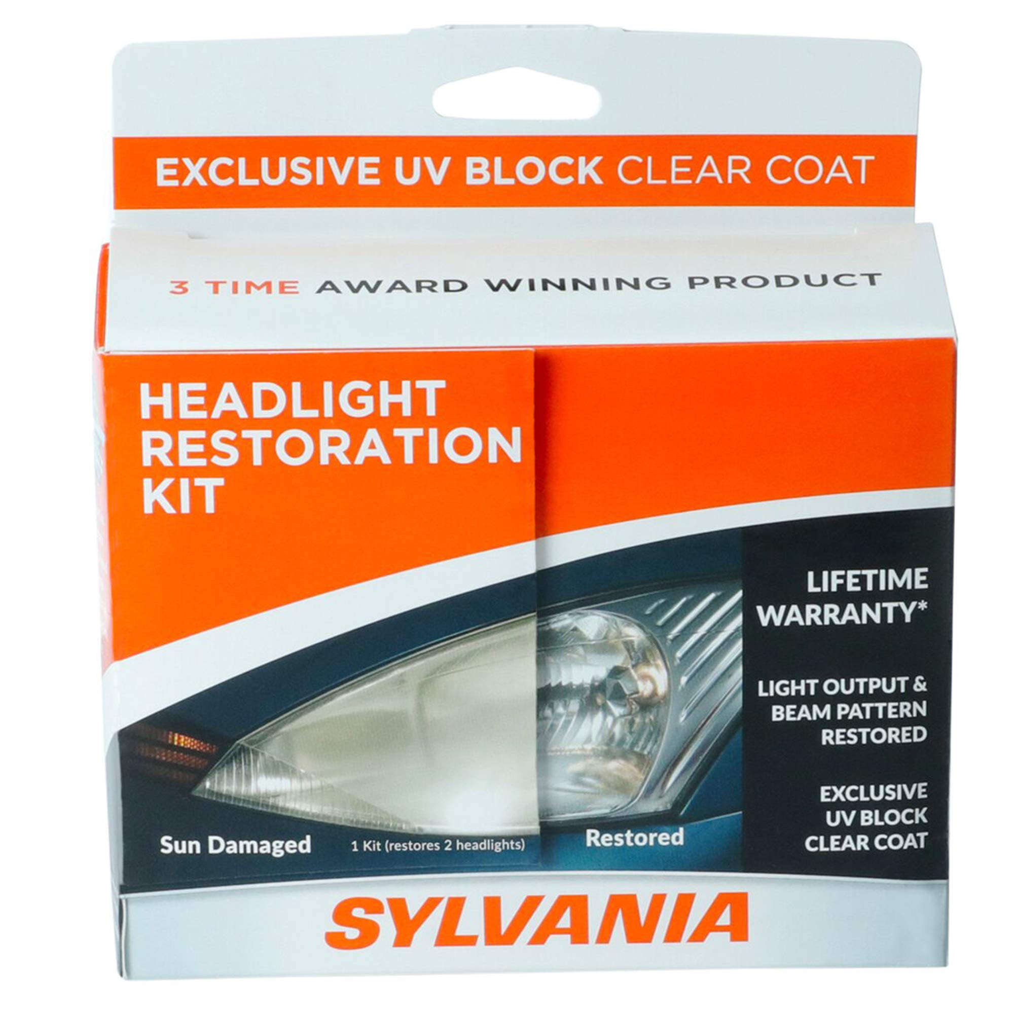 Sylvania - Headlight Restoration Kit - 3 Easy Steps To Restore Sun Damaged Headlights With Exclusive Uv Block Clear Coat, Light