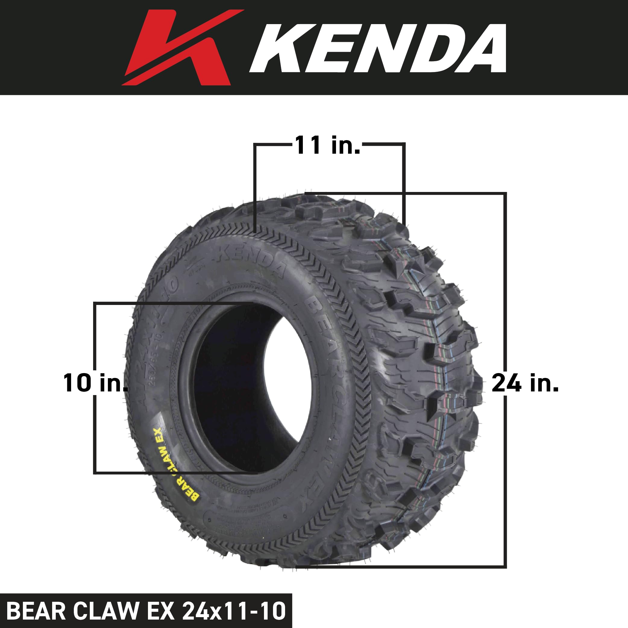 Kenda Bearclaw Ex K573-23X8-10 Front & 24X11-10 Rear Tires For All Terrain (Atv), Utv, And Side By Side (Sxs) Vehicles - 6-Ply -