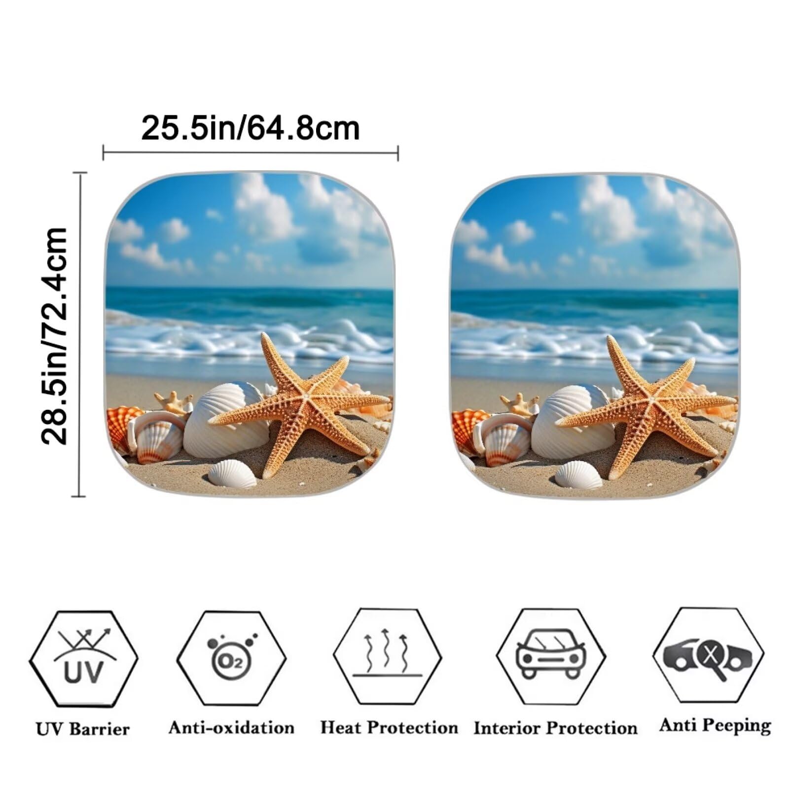 Huisefor Beach Starfish Car Windshield Sunshade Foldable 2 Pieces Car Sun Shade Windshield Reflective Sun Visor Sun Blocker Viso