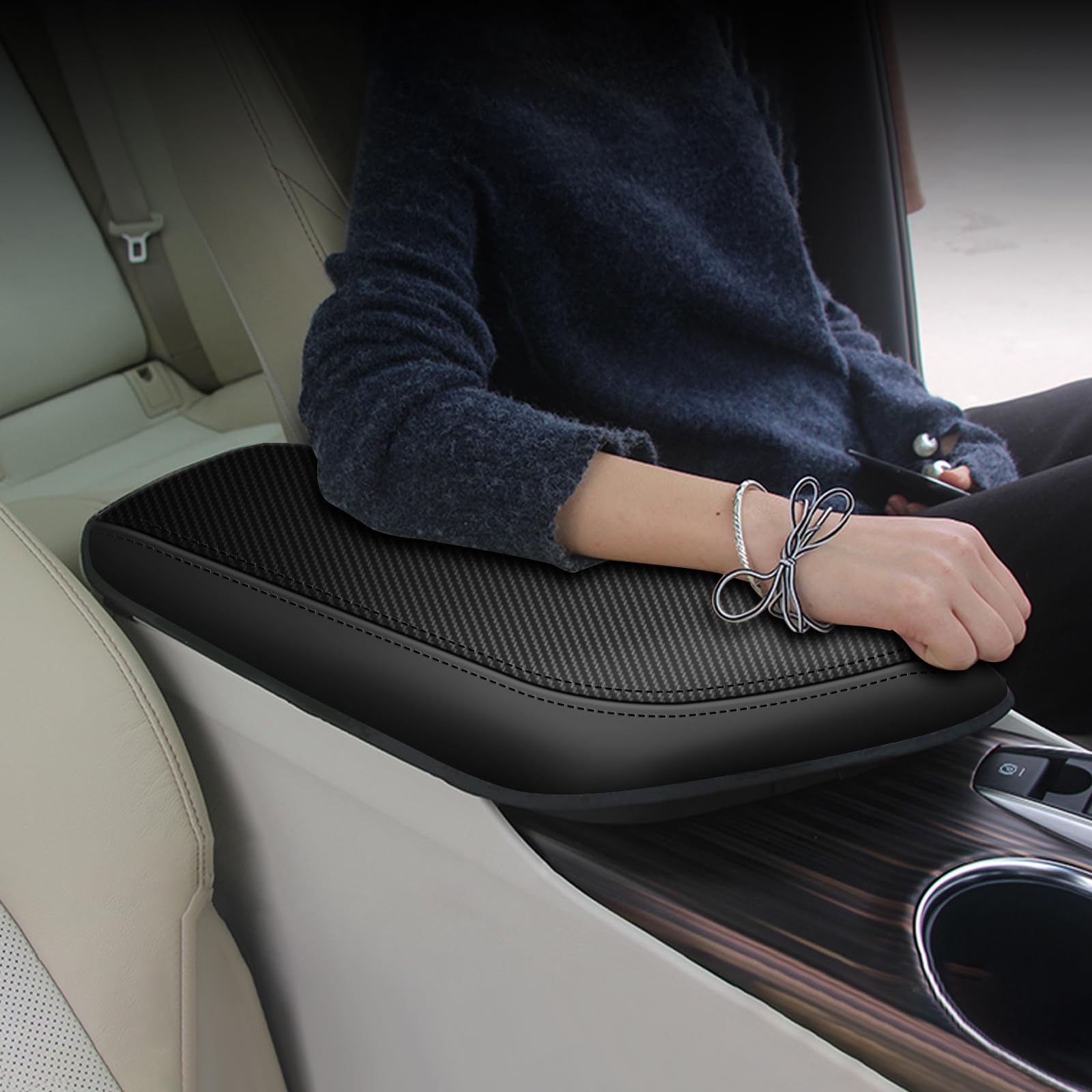 AOMSAZTO Carbon Fiber Armrest Covers for 2018-2024 Toyota Camry, Black, Fits L, LE, SE, XLE, XSE, Hybrid, V6,