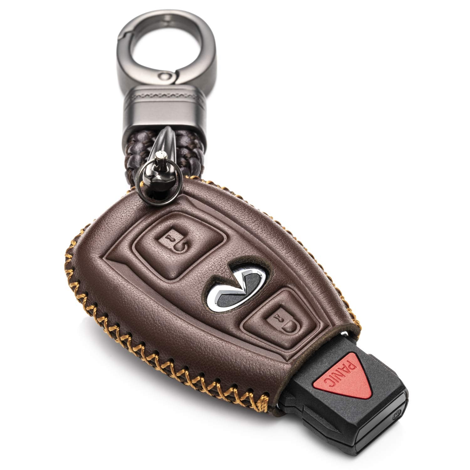 Vitodeco Genuine Leather Smart Key Fob Case Cover Protector with Leather Key Chain for 2017 - 2018 Infiniti QX30 (3-Button, Blac