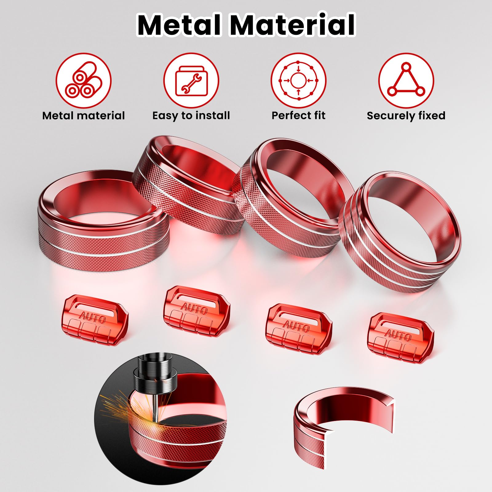DIAMOOKY 8PCS Metal Button Knob Covers for Jeep Wrangler JL/JLU 2018-2025 & Gladiator JT - Red