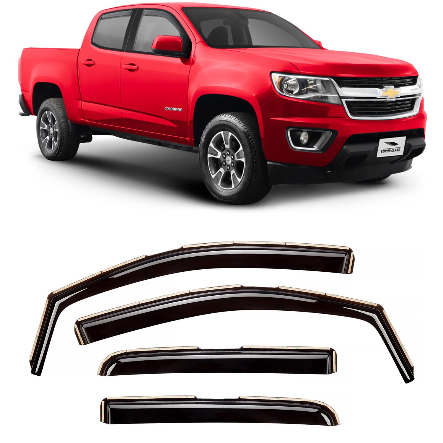 Voron Glass In-Channel Extra Durable Rain Guards For Trucks Chevrolet (Chevy) Colorado/Gmc Canyon 2015-2022 Crew Cab, Window Def