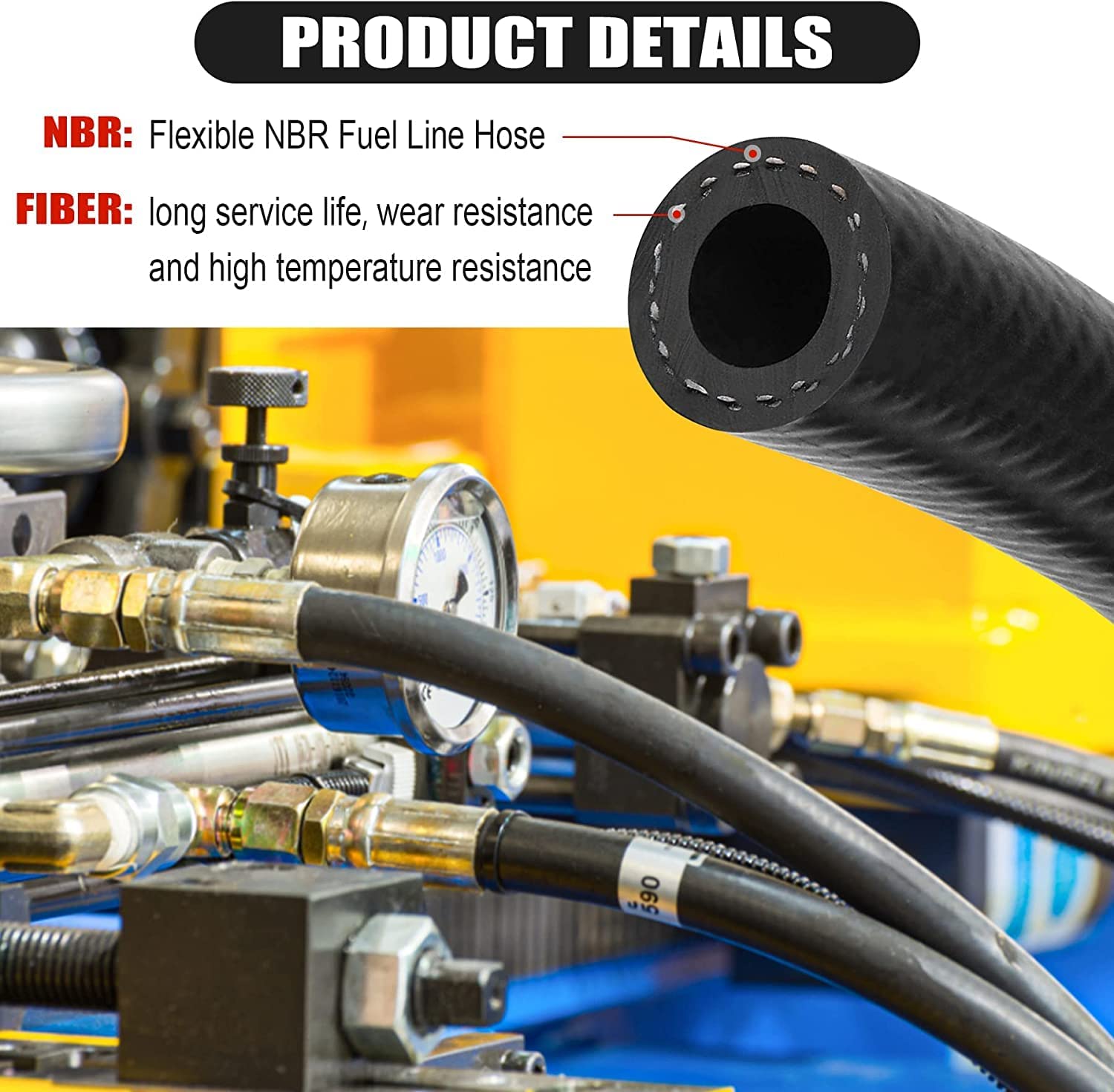 5/8 Inch (16Mm) Id Fuel Line Hose 25Ft Nbr Rubber Push Lock Hose High Pressure 300Psi For Automotive Fuel Systems Engines