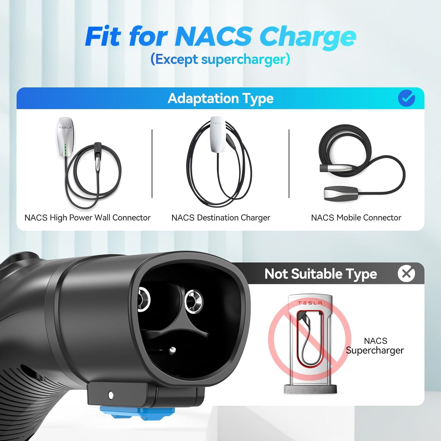 EVDANCE NACS to J1772 Charger Adapter, 48A & 250V Charging Adapter with Security Lock Certified, Compatible with All J1772 EVs,