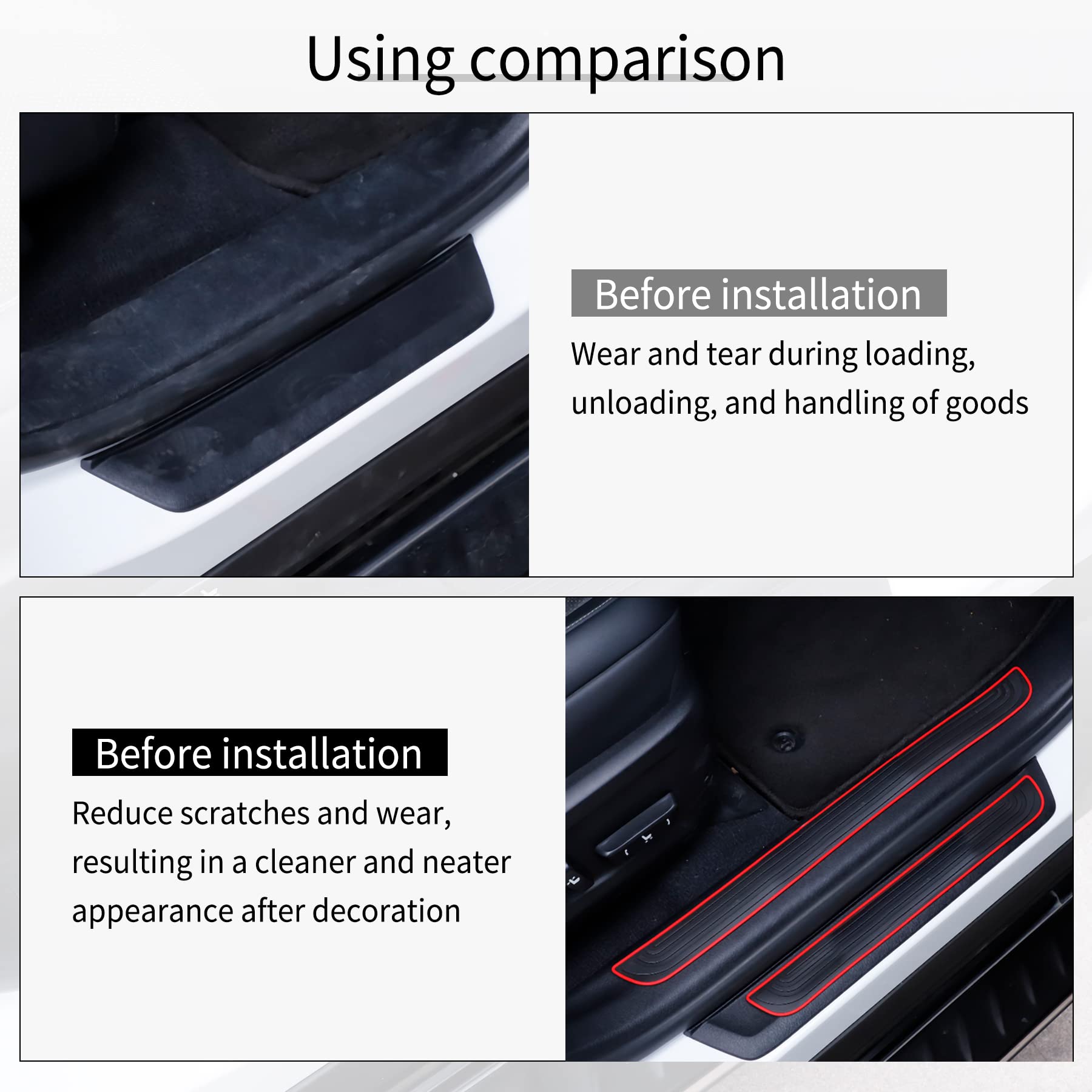 Singaro Car Door Threshold Protection, 4Pcs Door Edge Step Dust Shield Cover, Door Width 23.6X2.36Inch Car/Suv Universal Rubber