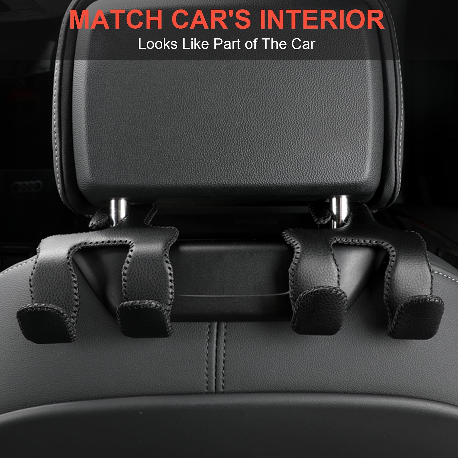 Amvoyoa Car Purse Hook, 2 In 1 Car Seat Headrest Hooks Durable Hanger Storage Holder Leather Organizer For Hanging Grocery Bags,