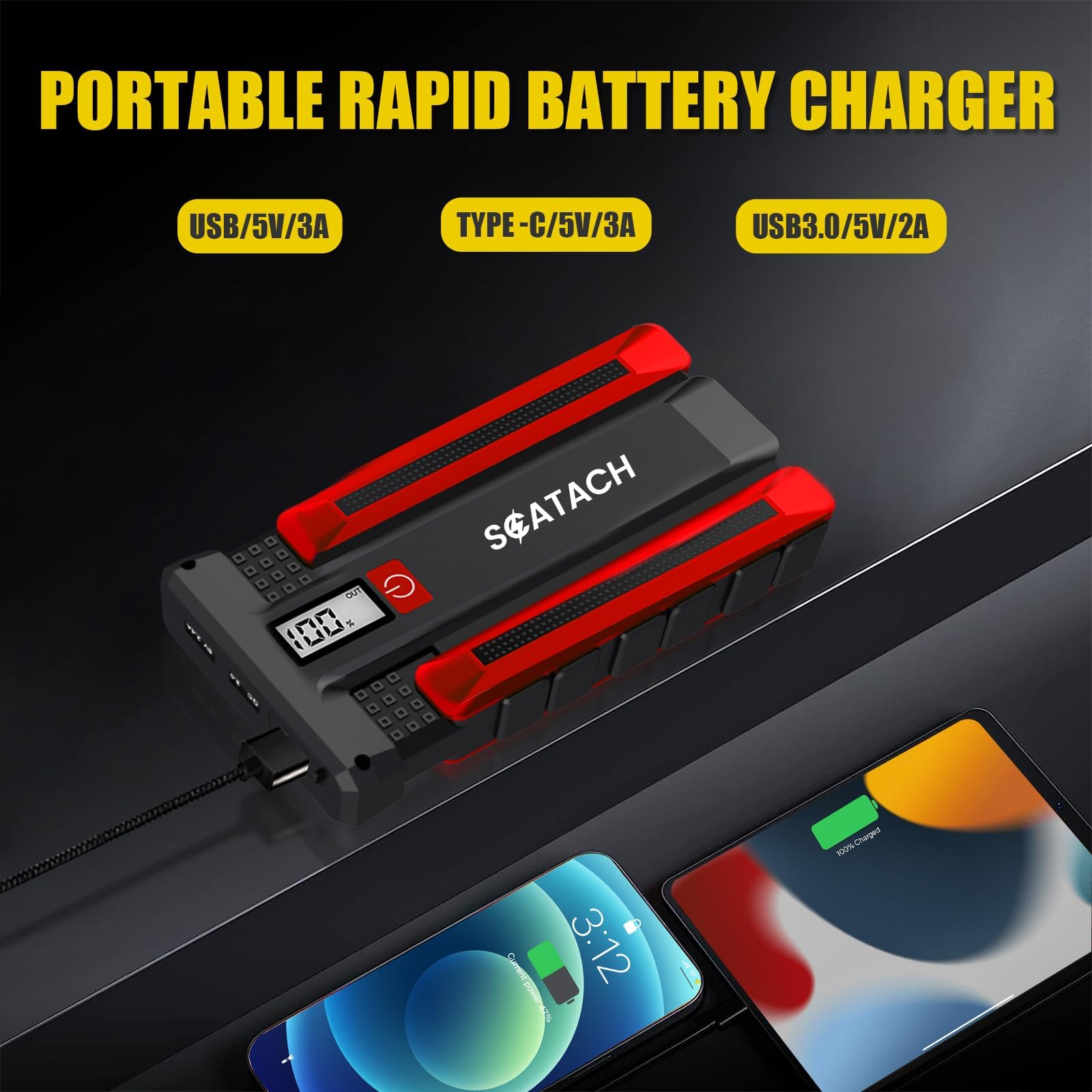 Scatach 002 4000A Car Battery Jump Starter,12V Jump Starter Battery Pack (Up To 10.0L Gasoline And 8.0L Diesel Engine), Portable