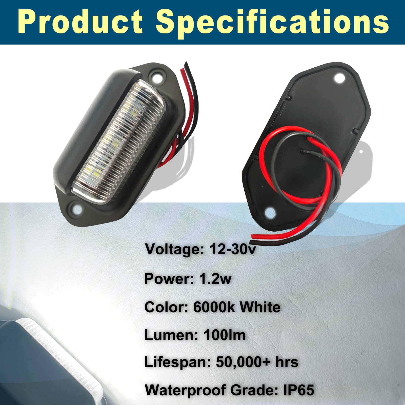20Pcs Xenon White Led License Plate Light, 12V-24V Dc Waterproof 6-Smd License Plate Lamp Taillight, For Truck Suv Trailer Van R