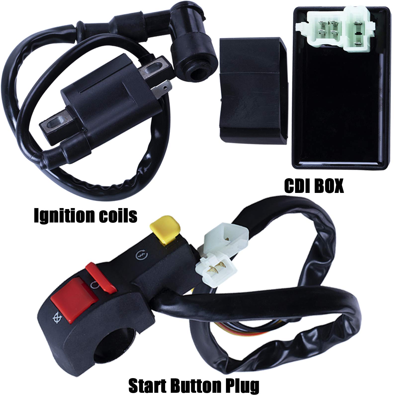 Complete Electrics Wiring Harness CDI Ignition Coil Solenoid Relay Spark Plug Kits for Chinese 4-Stroke ATV Quad Dirt Bike 150cc