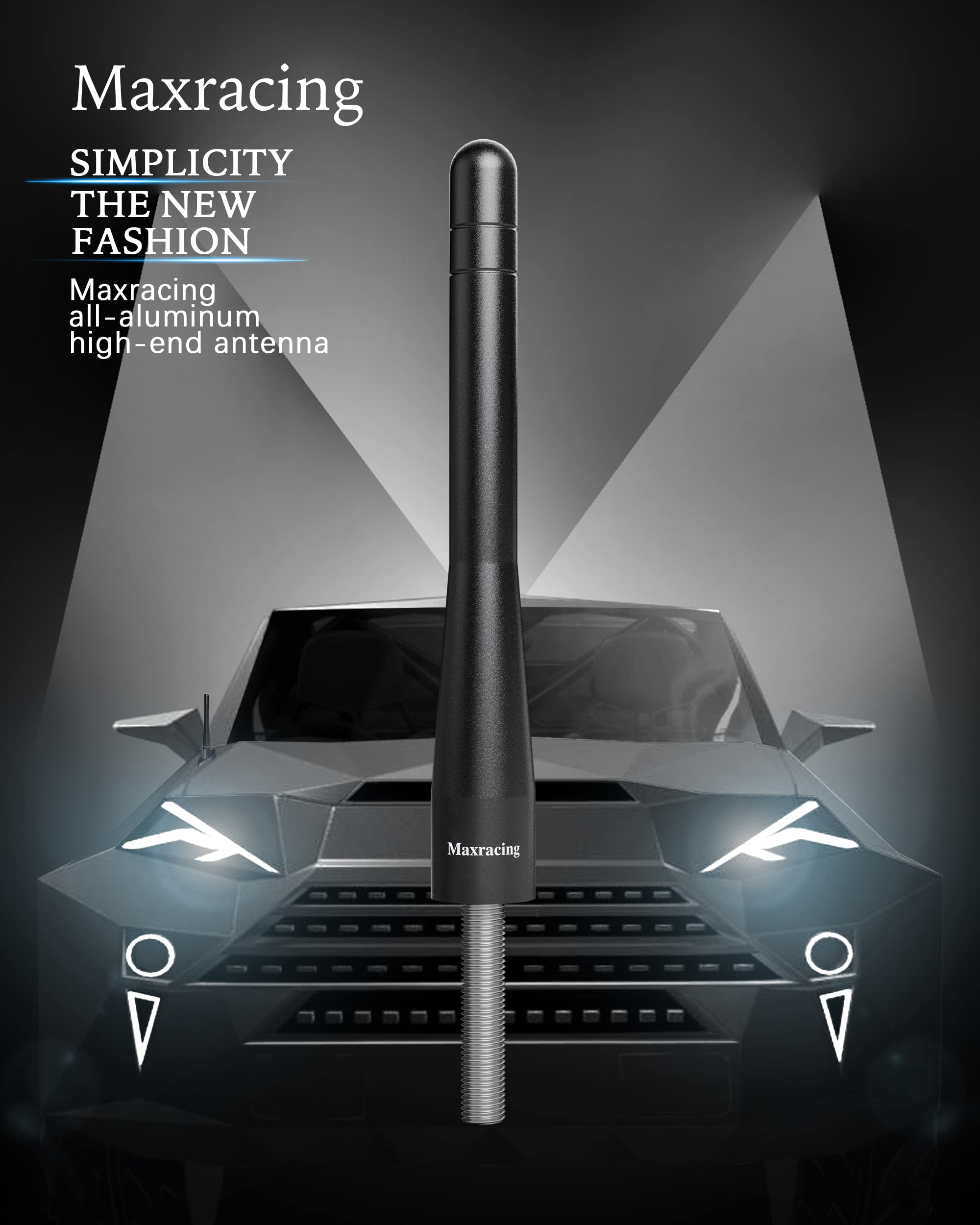 MAXRACING Short Aluminum Antenna for 2007-2023 Chevy Silverado - Black, M7 Thread Compatibility