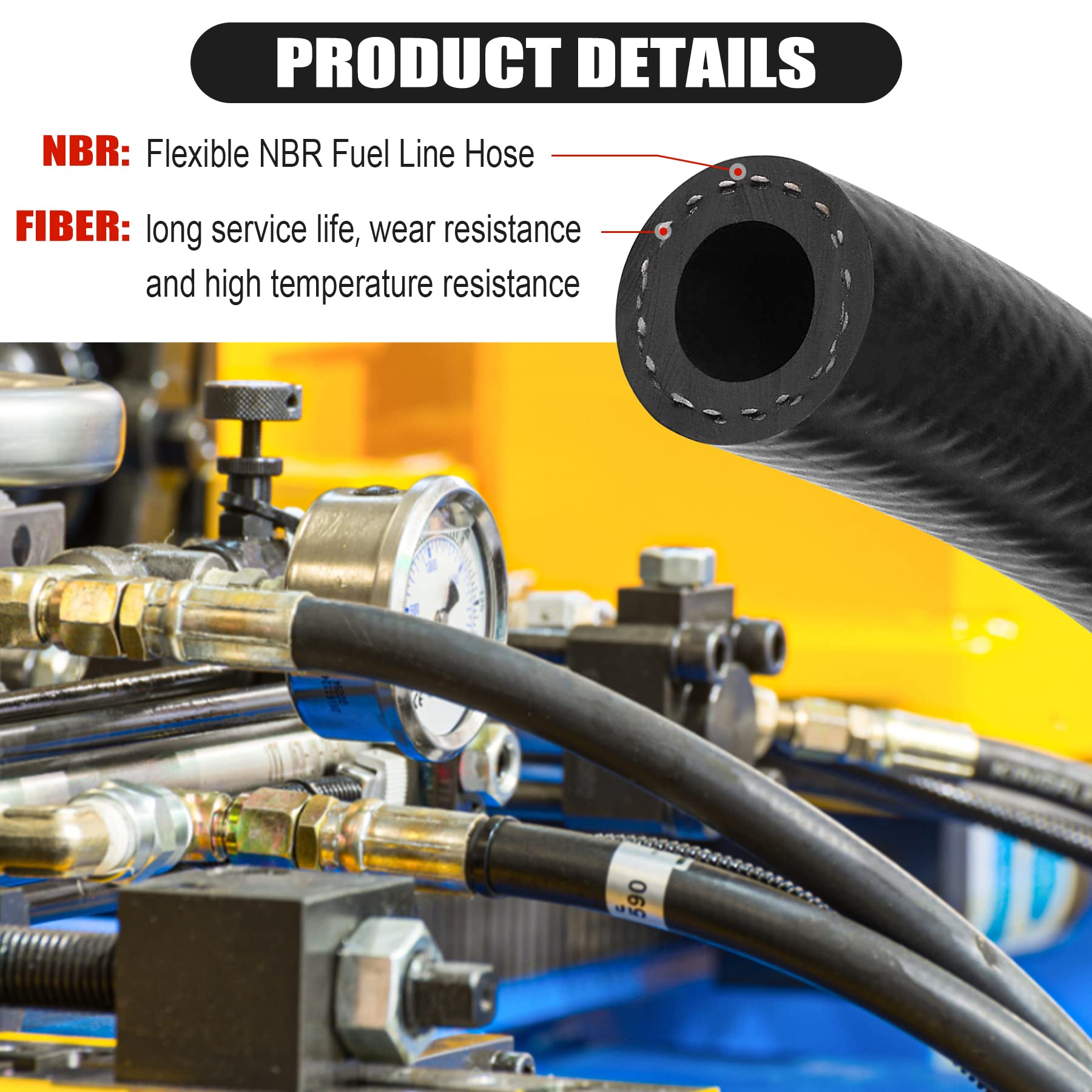 1/2 Inch (12Mm) Id Fuel Line Hose 10Ft Nbr Rubber Push Lock Hose High Pressure 300Psi For Automotive Fuel Systems Engines