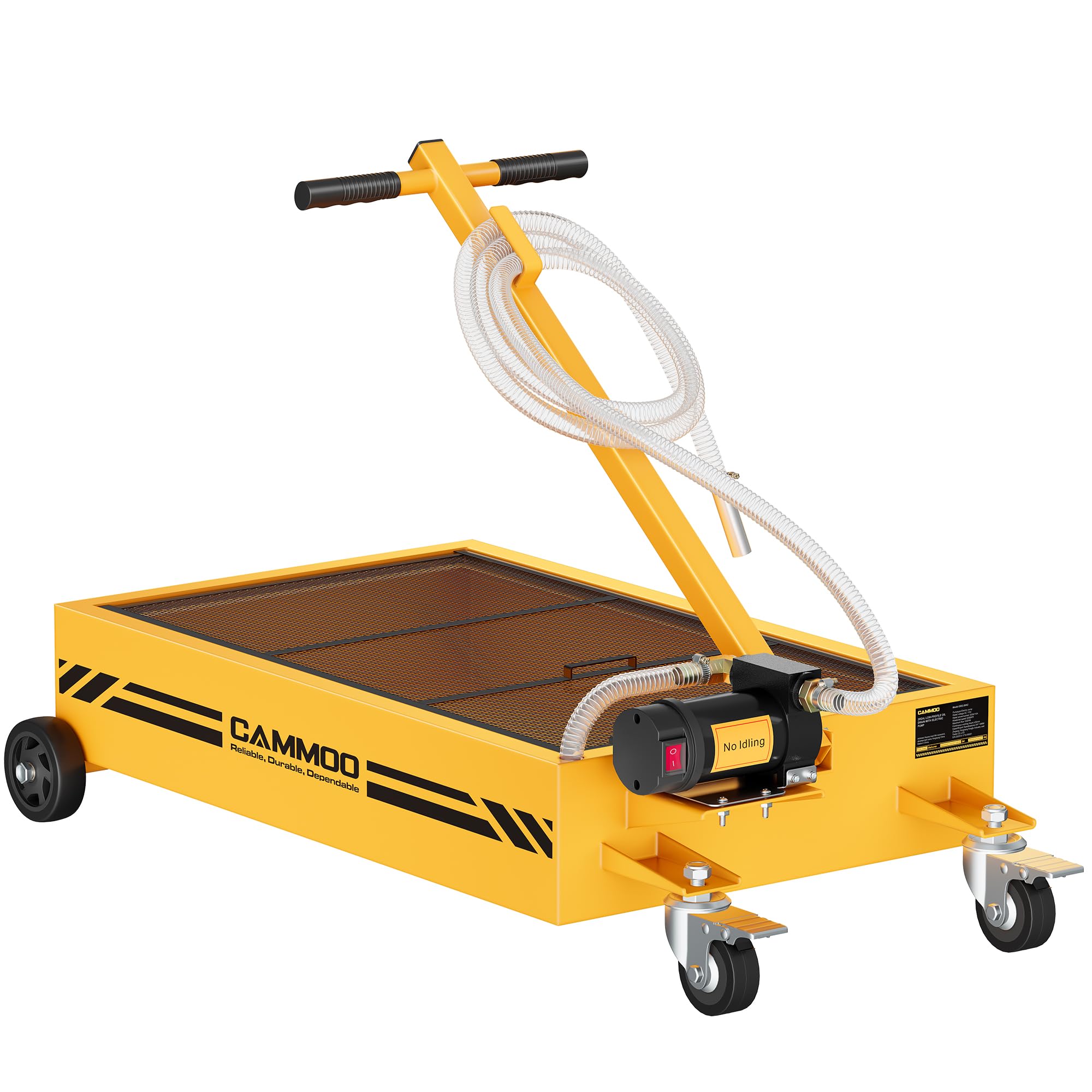 CAMMOO 15 Gal Electric Oil Drain Pan, 110V High-Flow Pump, 9.8 FT Hose, 200 W Motor, 2 Locking Swivel Casters and 2 Directional 