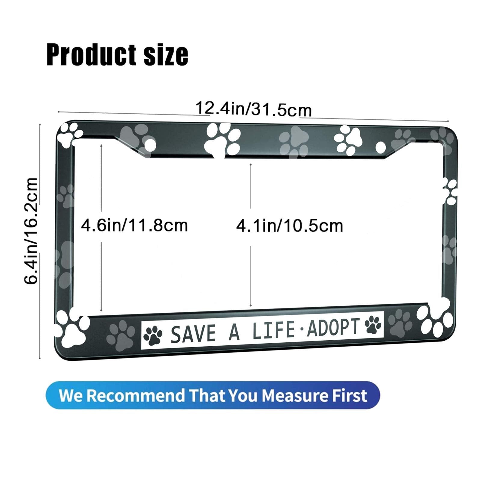 HOSNYE Save A Life Adopt License Plate Frame Blank Paw Print Dog Cat Metal License Plate Cover Front Plates Frames Car Tag Frame