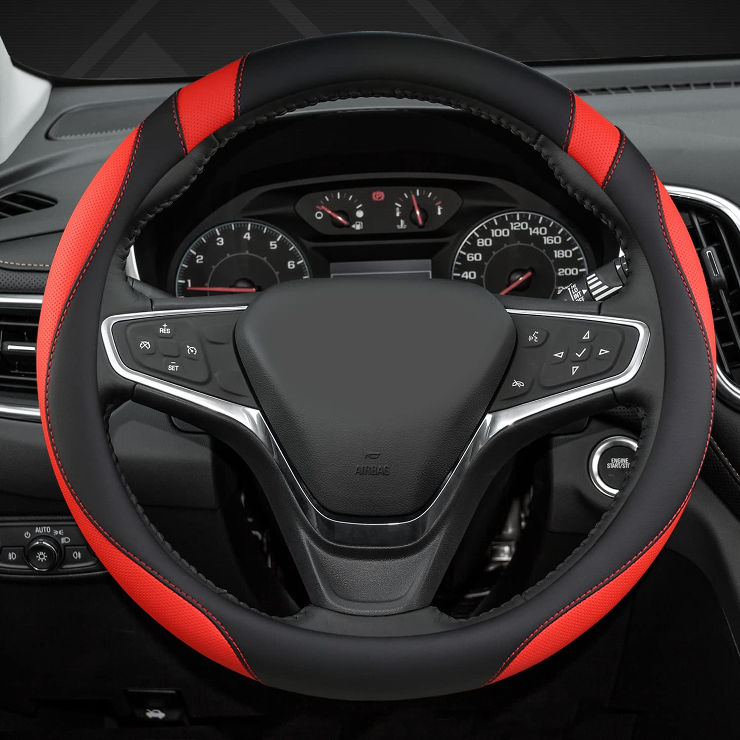 West Llama Steering Wheel Cover - Faux Leather, Standard Size (14.5-15"), Black+Red for Chevy