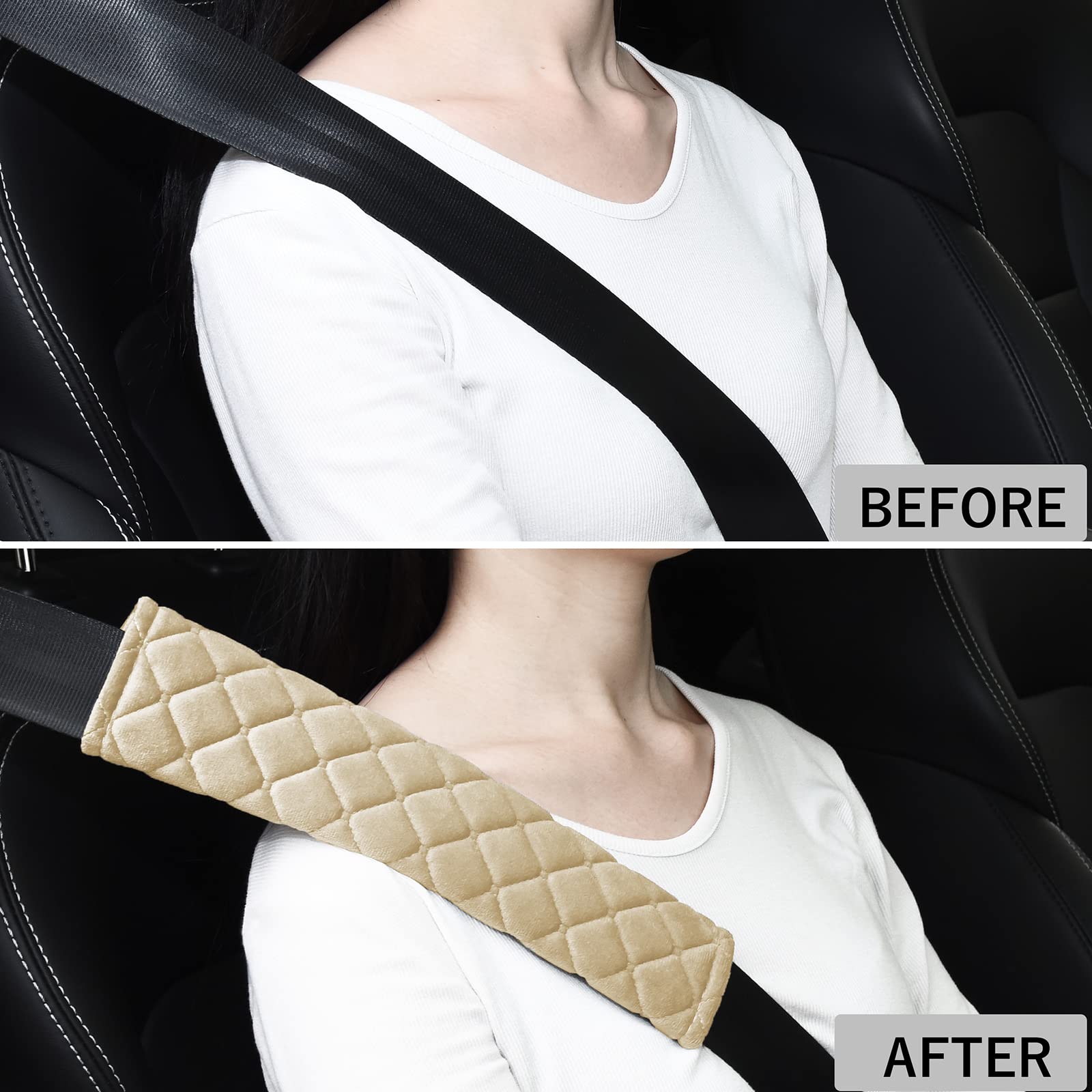 Mikafen 2Pack Car Seat Belt Pads Cover,Seat Belt Shoulder Strap Covers Harness Pad For Car/Bag,Soft Comfort Helps Protect You Neck And Shoulder From The Seat Belt Rubbing(Beige)