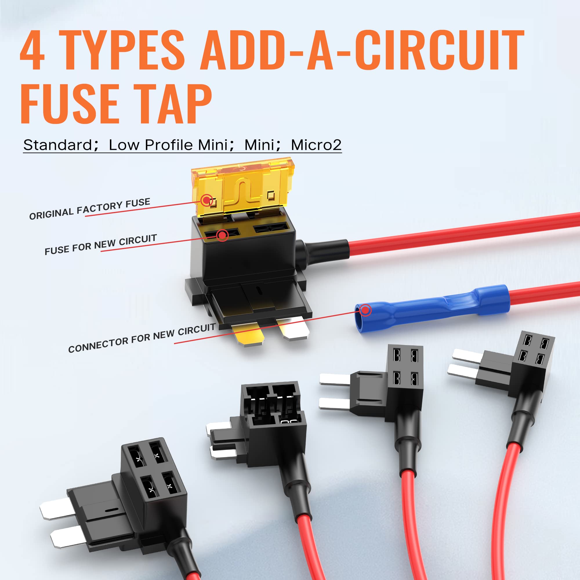 RVBOATPAT 16pcs Low Profile Mini Micro2 Fuse Taps Automotive Car Add a Circuit Fuse Kit 12V ATO ATC ATM APM Fuse Adapter Jumper