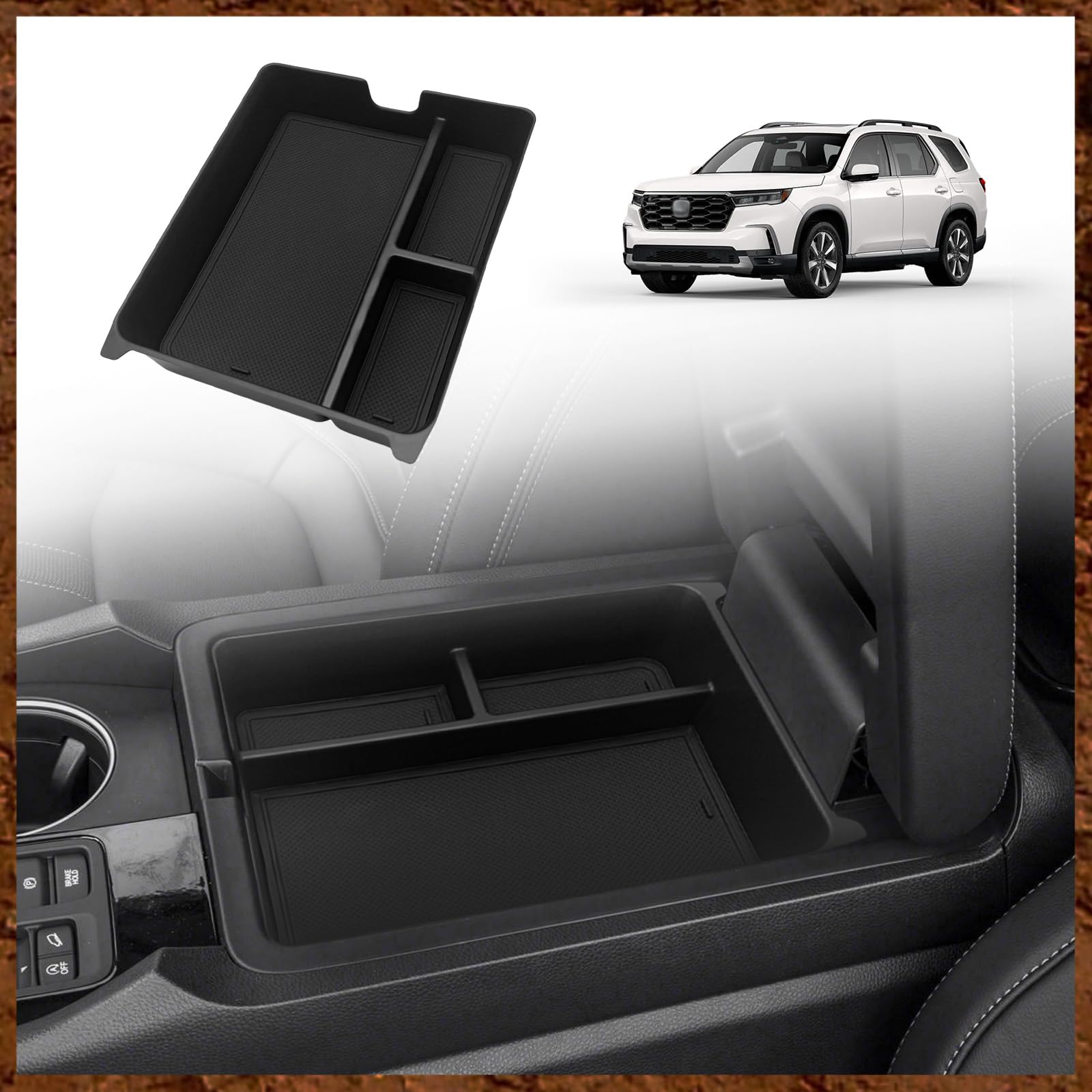 Muslogy Center Console Organizer Compatible with Honda Pilot 2023-2024, 2024 Ridgeline/Passport Center Console Storage Box Divid