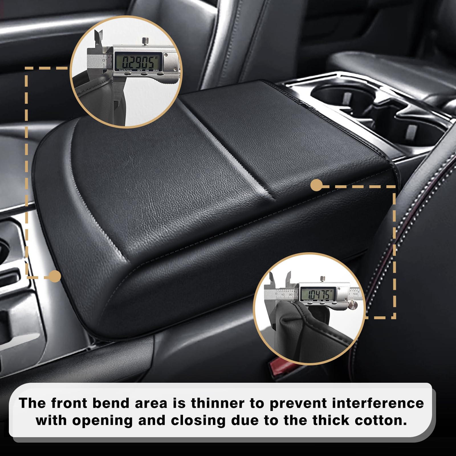 Muslogy Center Console Armrest Cover for Ford F150 2021-2026, Extra Thick Vegan Leather, Bucket Seat Only, Model MUS-ACEXTRA-44H