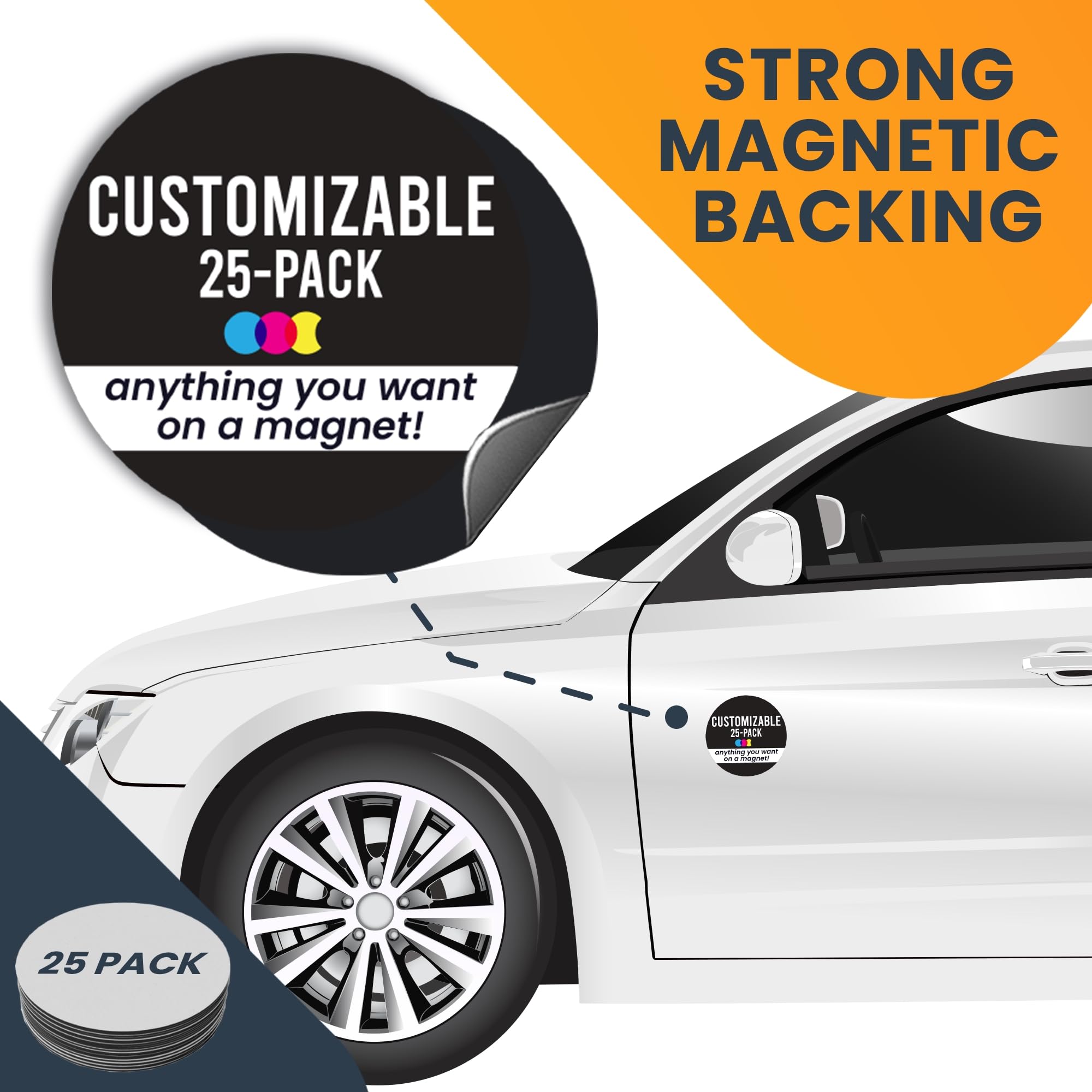 Magnet Me Up Customizable 30 Mil Round Magnet- 5   , 25 Pk Weatherproof Car Magnet For Businesses, Sports Teams, Fundraisers & P