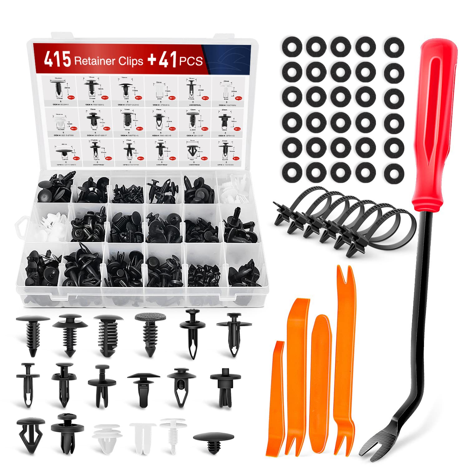 Nilight 415 Pcs Car Retainer Clips & Fastener Remover - 18 Most Popular Sizes Auto Push Pin Rivets Set -Door Trim Panel Clips Co