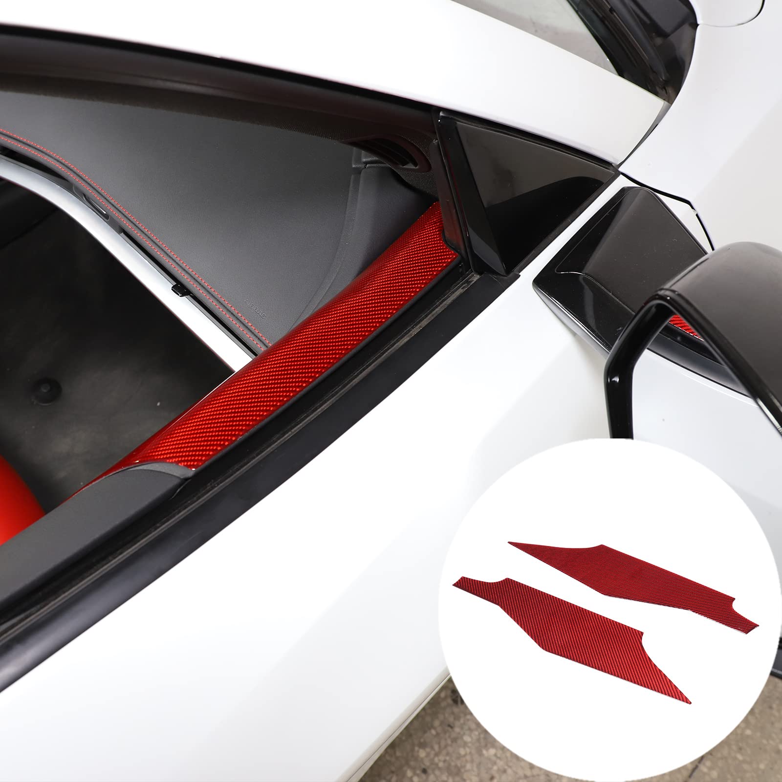 Cheayar Soft 3D Real Carbon Fiber Car Inner Door Top Panel Sticker Trim Decor Trim Kit Compatible With Corvette C8 Stingray Z06 Z51 2020 2021 2022 2023 Interior Decoration Accessories (Red)