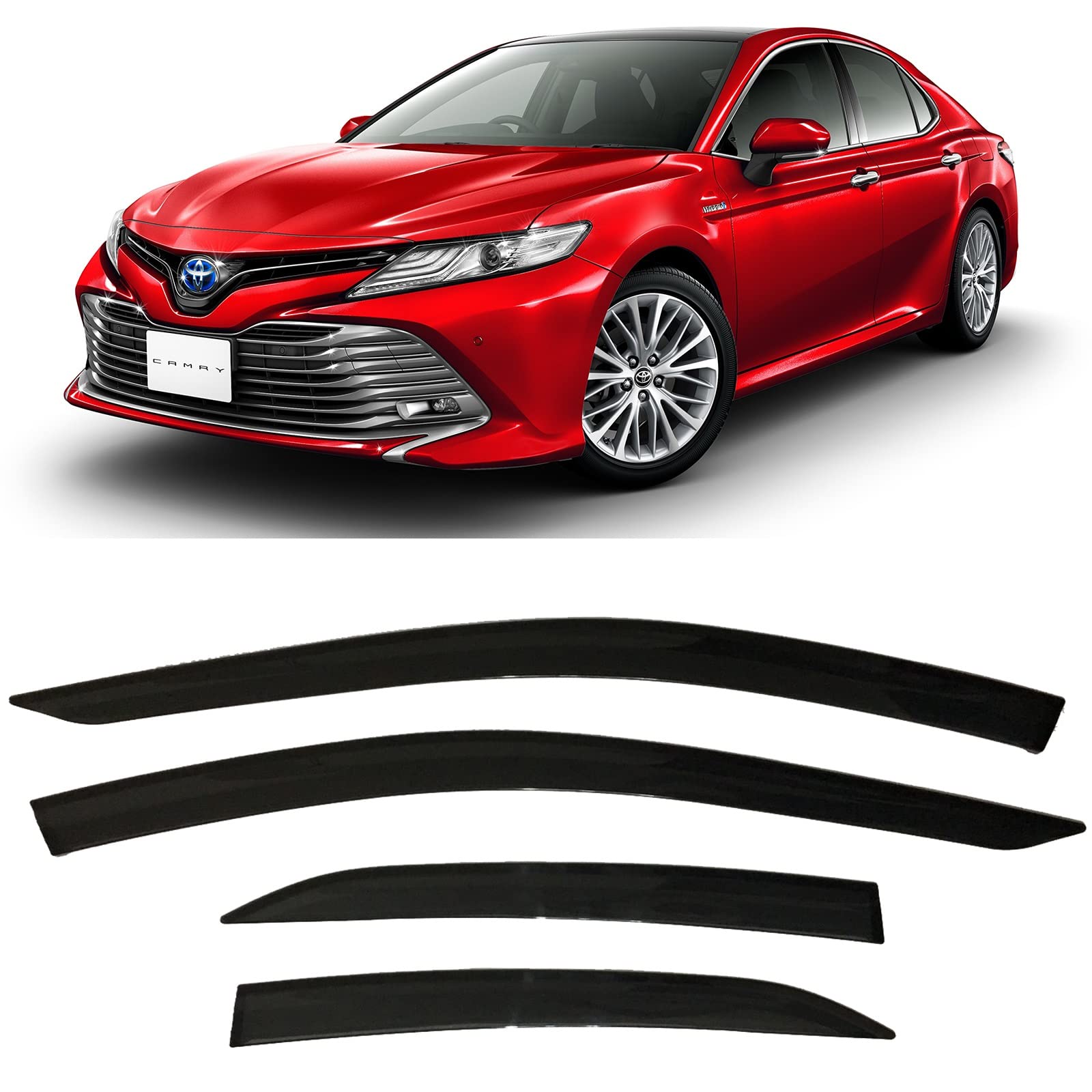 2018-2024 Tape-On Side Window Visor Deflectors For Toyota Camry Xv70 L Le Se Xle Xse Hybrid Dark Tinted Rain Guards 2019 2020 20