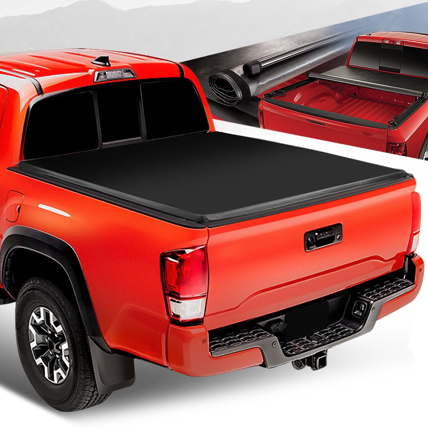 Auto Dynasty Soft Roll-Up Truck Bed Tonneau Cover Compatible With 2005-2015 Toyota Tacoma 5Ft Fleetside/Styleside Bed, Matte Bla
