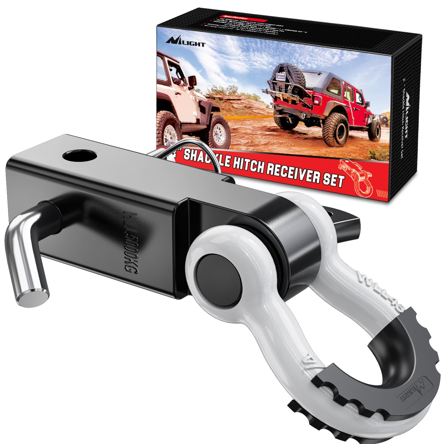 Nilight Shackle Hitch Receiver 2Inch 45000 LBs Breaking Strength 3/4'' D Ring Shackle w/Trailer Hitch Pin Heavy Duty Solid Recov