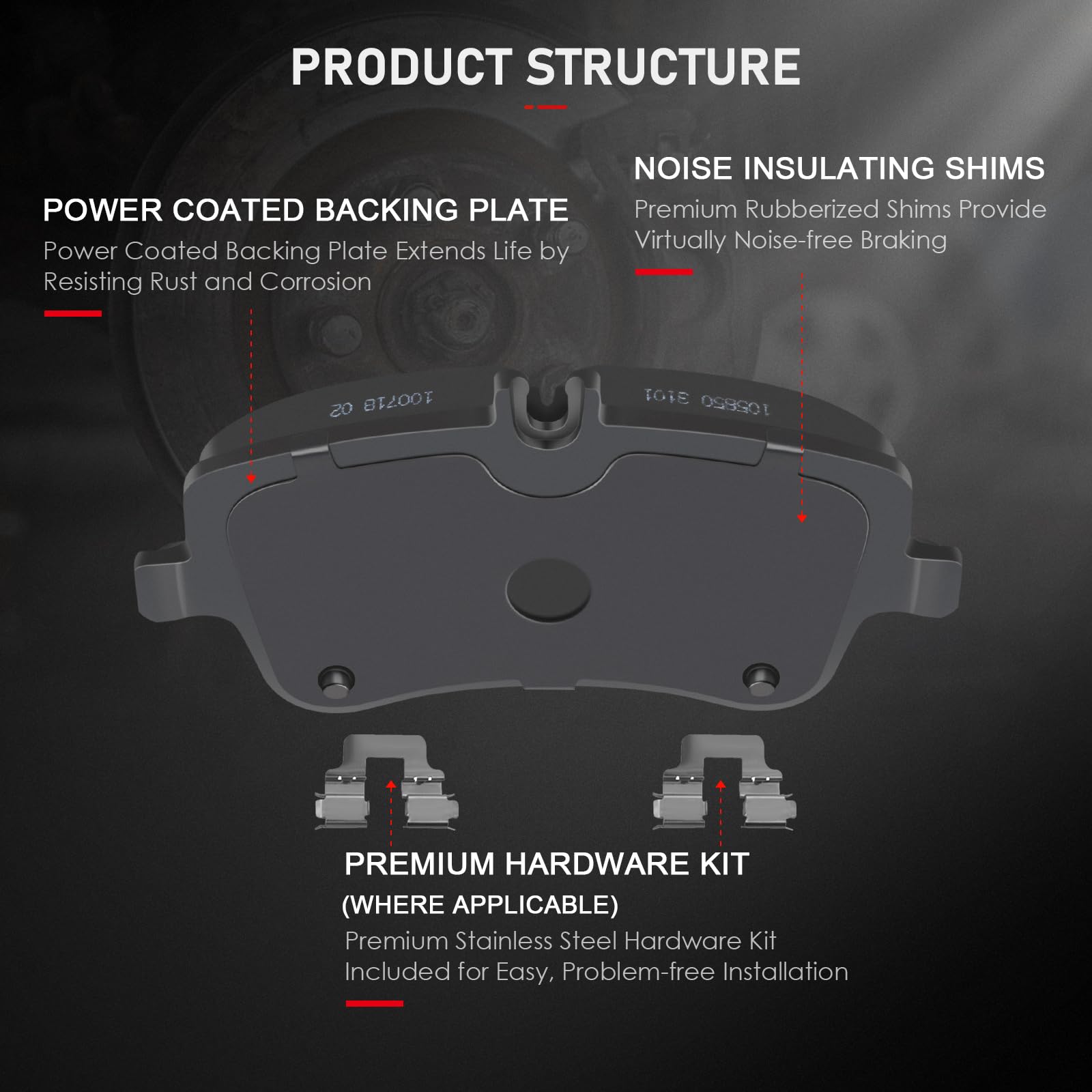 Cciyu D872 Front Ceramic Brake Pads Kits 4Pcs Fit For Mercedes-Benz C230,C240,C280,C3,C350,Clk3,Clk350,Slk280,Slk300