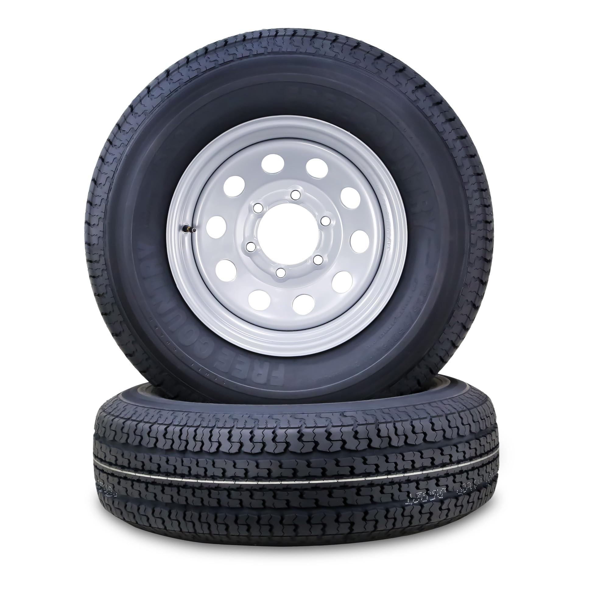 Free Country Trailer Tire Wheel Assembly St225/75R15 10-Ply E 117M 6 Lug On 5.5'' Pcd Silver Mod Rim, Set 2