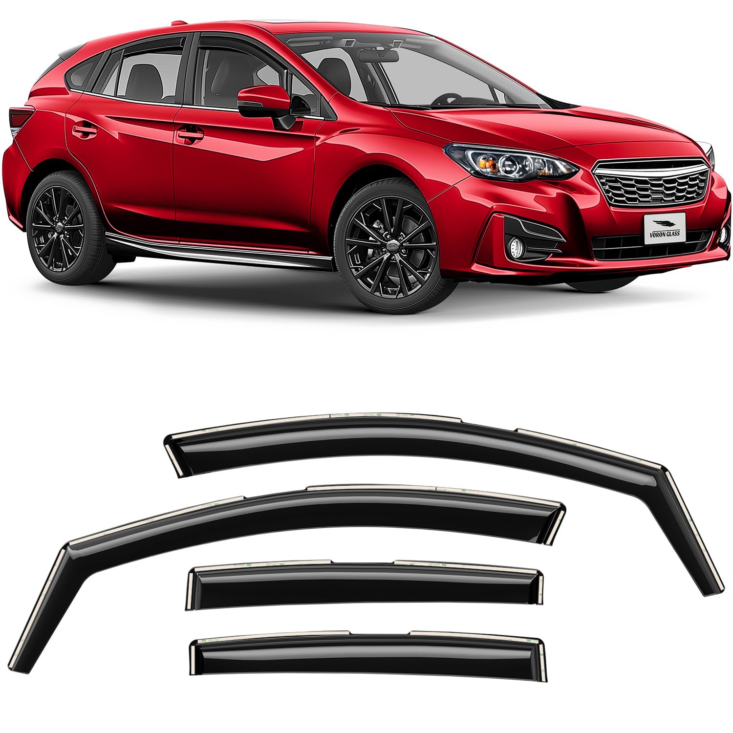 Voron Glass In-Channel Extra Durable Rain Guards For Subaru Impreza 2017-2023 Hatchback, Window Deflectors, Vent Window Visors,