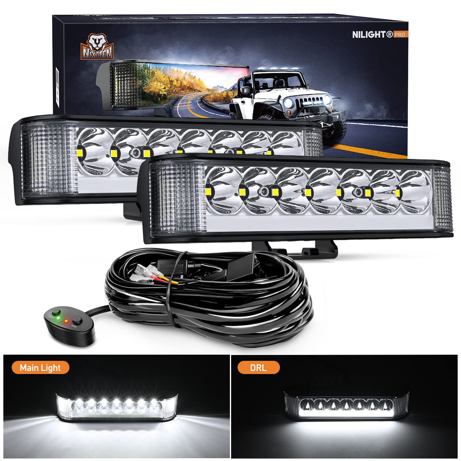 Nilight Side Shooter LED Pods with DRL 6.5 Inch 2089LM Spot Flood Combo Light Bar w/ 16AWG Wiring Kit for Fog Driving Auxiliary 
