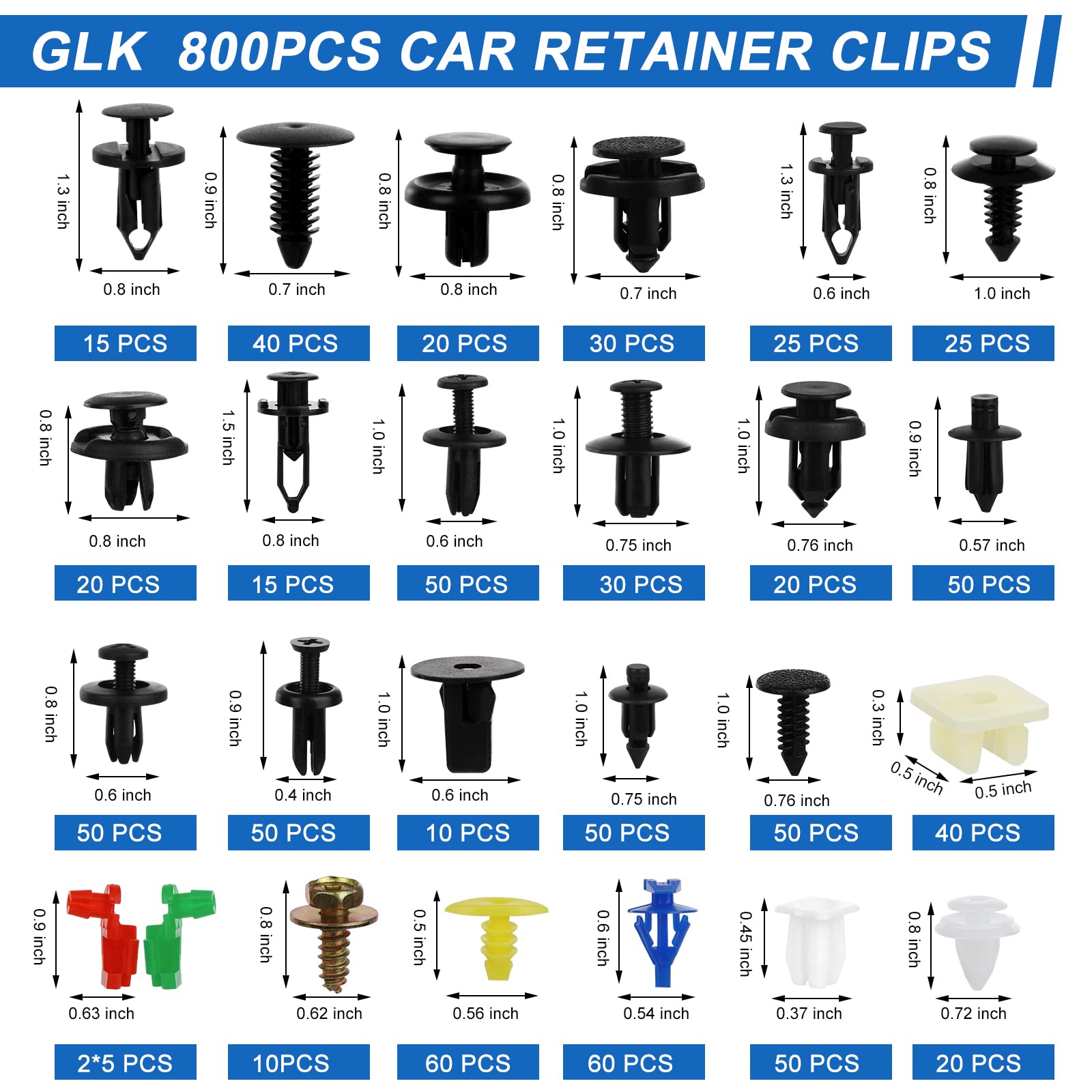 835 PCS Car Push Retainer Clips and Plastic Fasteners Kit - 24 Sizes Nylon Bumper Fender Clips Plastic Rivets with Fasteners Rem