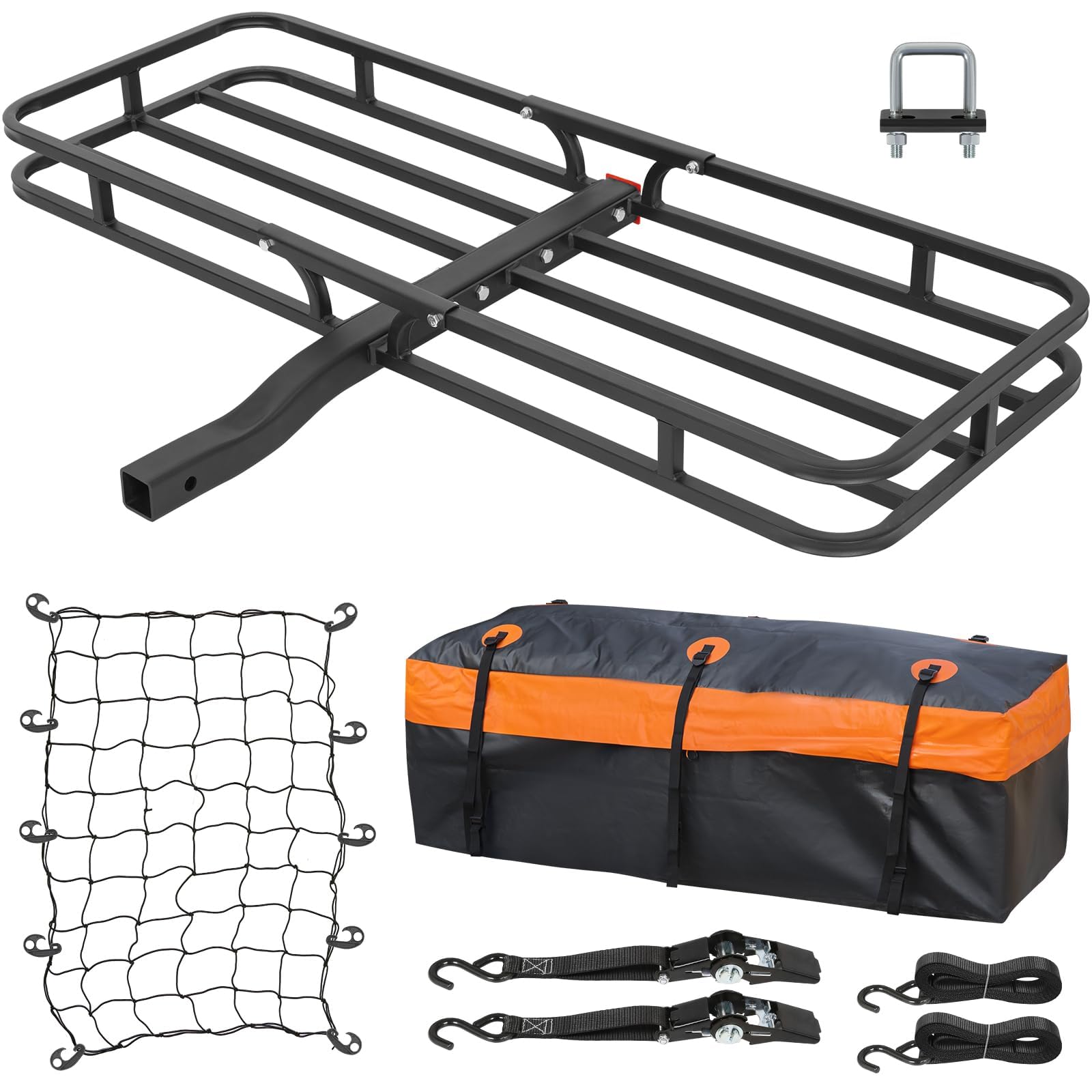 WEIZE Hitch Cargo Carrier Basket for SUV, Truck - 53x19 Inches, 500LB Capacity, with Waterproof Bag, Net Strap, Tightener, Powde