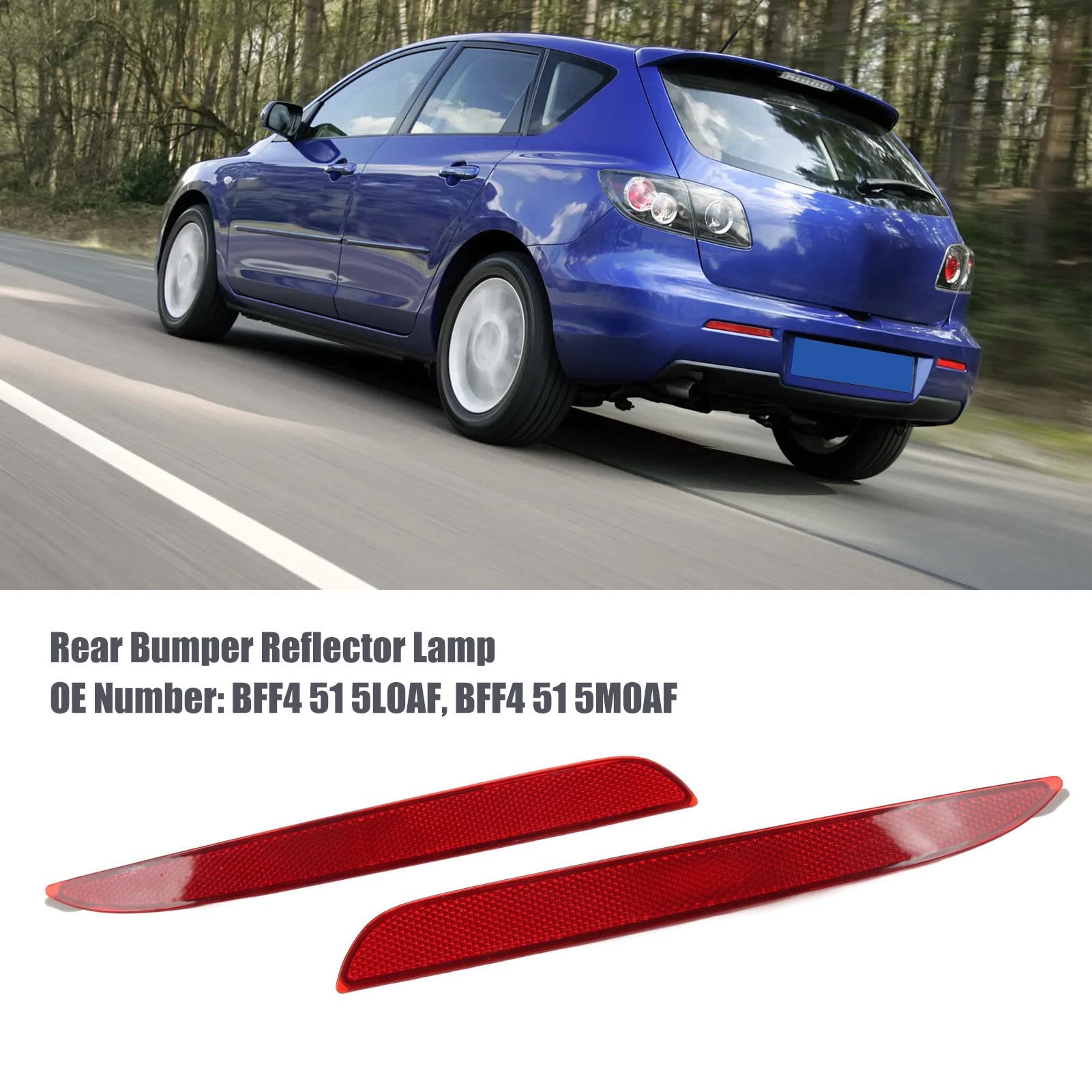 Rear Bumper Reflector Lamp 1 Pair Left Right Rear Bumper Reflector BFF4 51 5L0AF Tail Warning Light Replacement for Mazda 3 2008