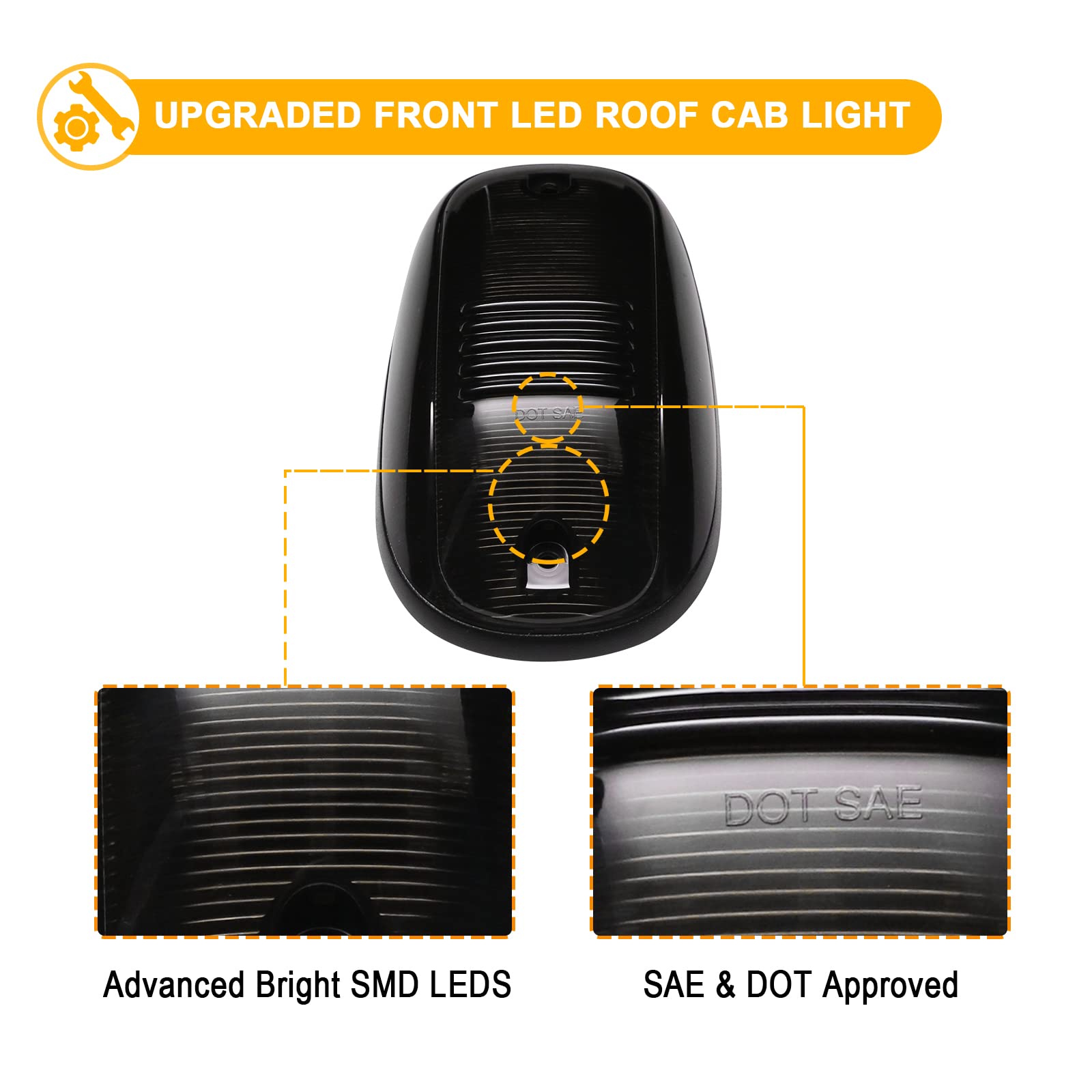 R&F Auto LED Cab Lights 5Pcs Smoked Lens White Light for Ram 1500 2500 3500 (2003-2018) Pickup Trucks Roof Running Lamps
